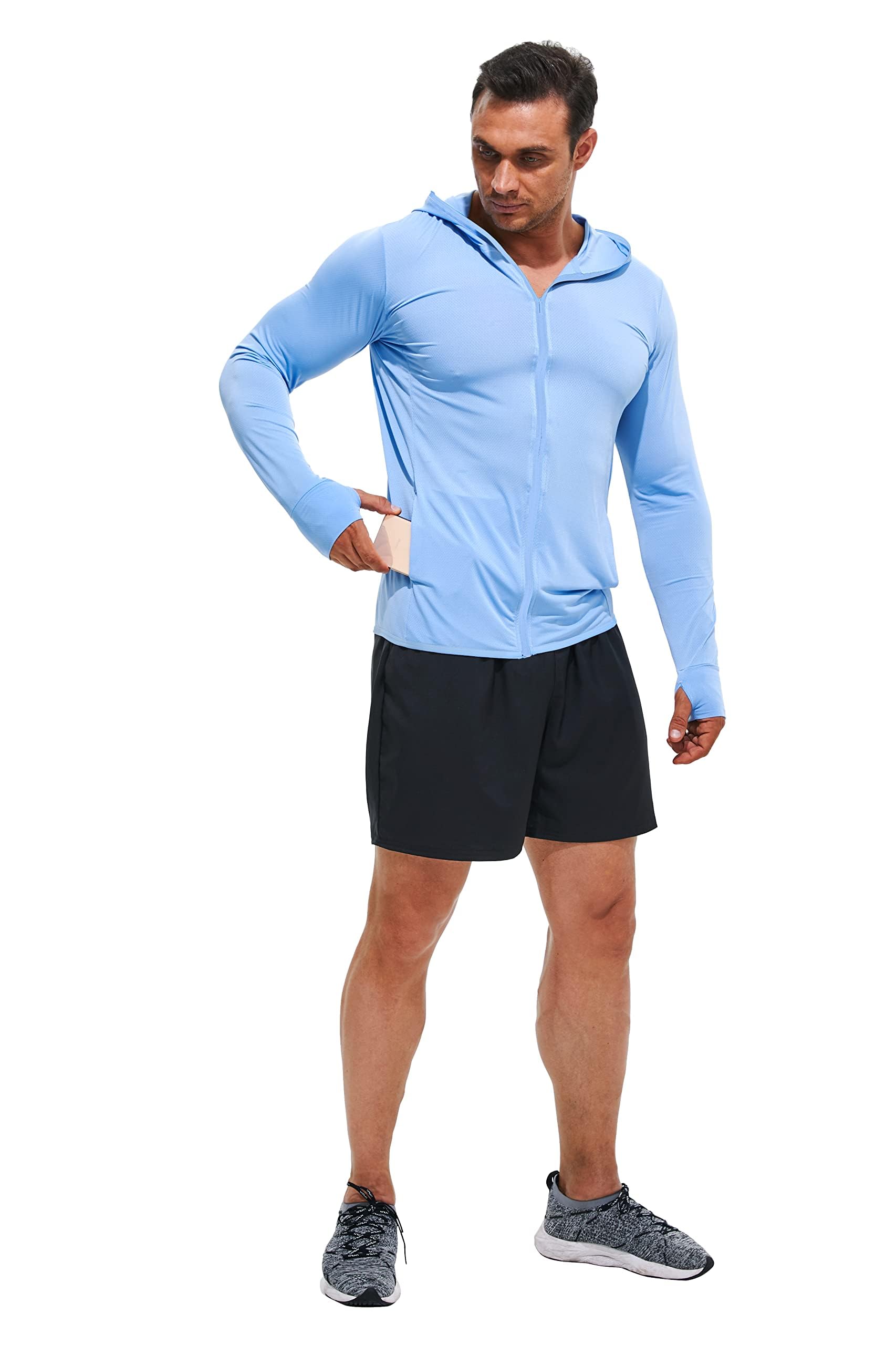 UPF 50+ Men's Lightweight Sun Protection Hoodie - Full Zip Long Sleeve Jacket with Pockets | Outdoor Hiking, Fishing & Summer UV Protection Wear