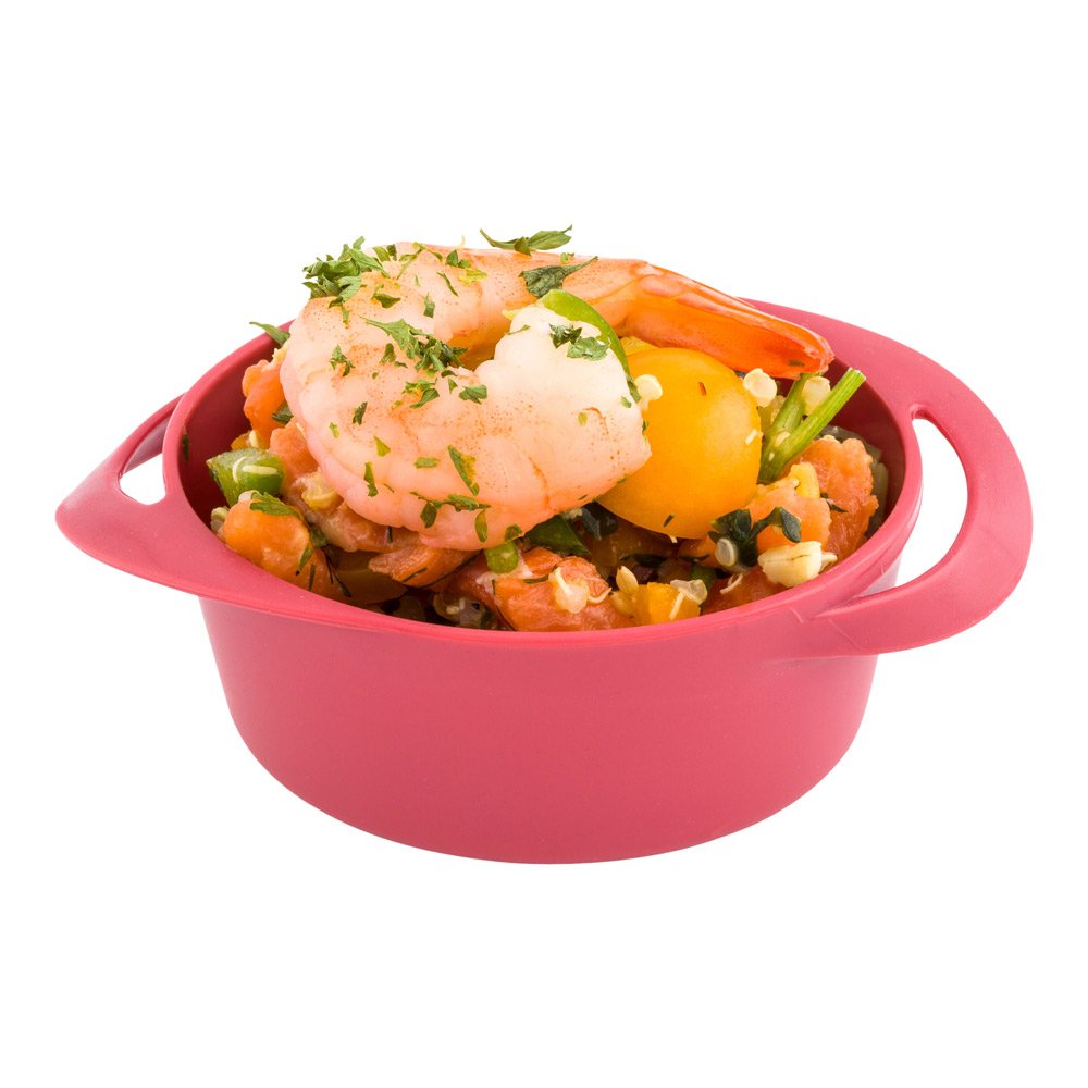 Restaurantware 3 Ounce Mini Serving Dishes - 100 Disposable Plastic Appetizer Plates with Built-In Handles, Rectangle Red Mini Casserole Dishes for Snacks, Desserts, Parties, Catering & Events