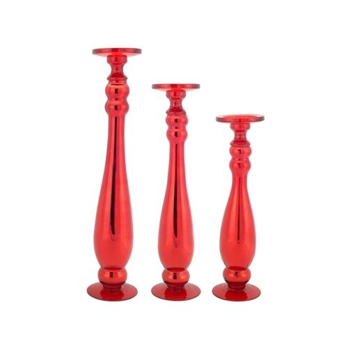 Melrose 22.5 Inch Red Glass Candle Holders - Set of 3 for Table Centerpiece, Wedding Decor, and Romantic Dinner Ambiance