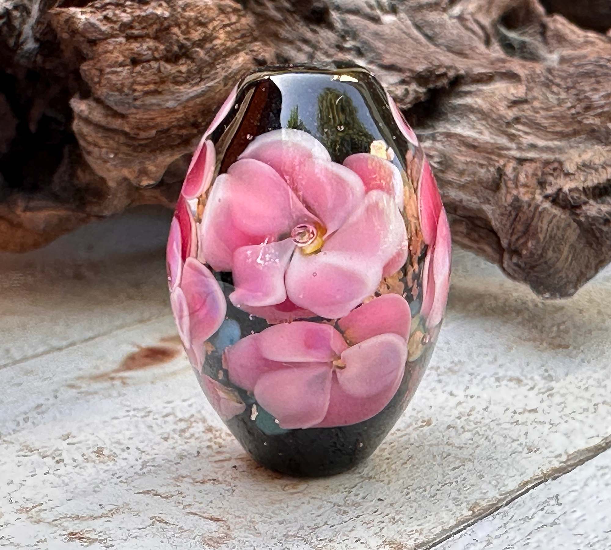 Pink Floral Mica Lampwork Glass Focal Bead for Jewelry Making - DIY Necklace, Bracelet & Earrings Design - Perfect for Bohemian & Handmade Crafts