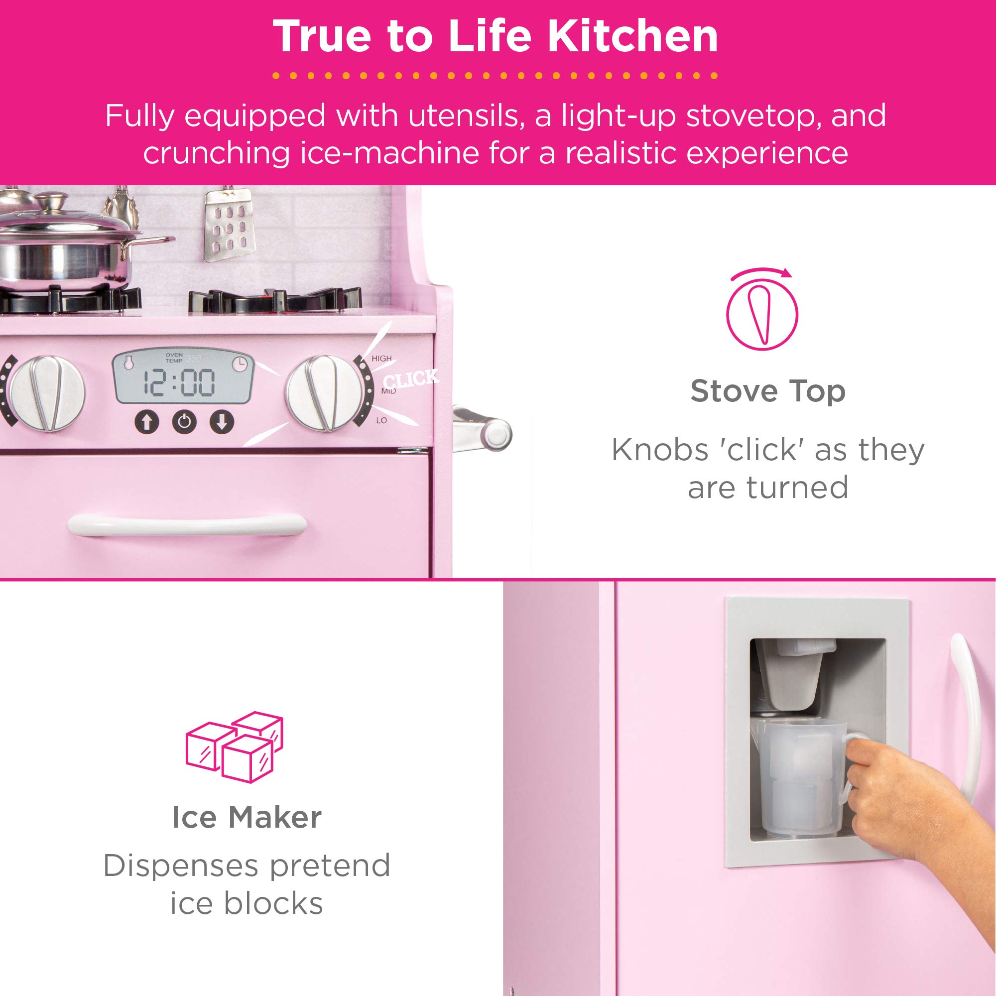 Best Choice Products Wooden Pretend Play Kitchen Toy Set for Kids - Realistic Design with Telephone, Utensils, Oven, Microwave & Sink - Pink | Perfect for Imaginative Play, Role-Playing & Early Learning Development