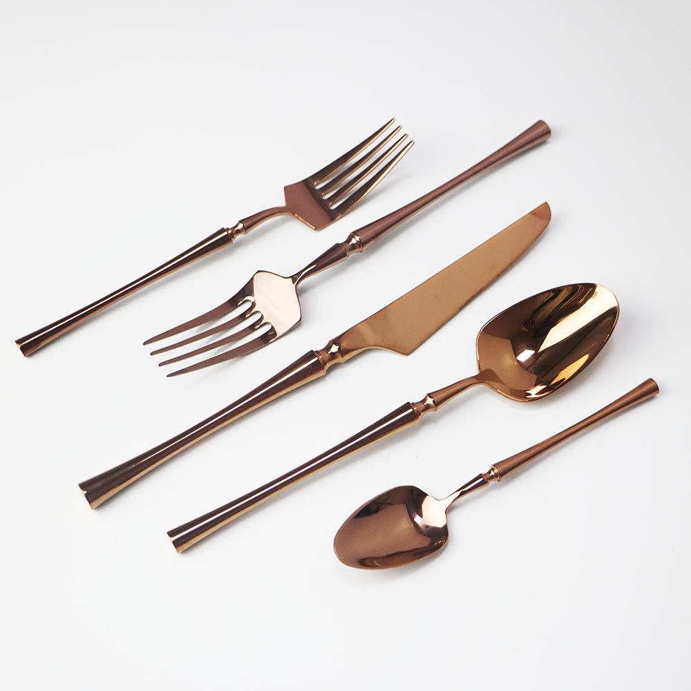 Premium 20-Piece 18/10 Stainless Steel Rose Gold Flatware Set - Service for 4 (Knives, Forks, Spoons) - Mirror Polished Elegant Dining Cutlery - Perfect for Wedding Gifts, Dinner Parties & Upscale Home Tableware