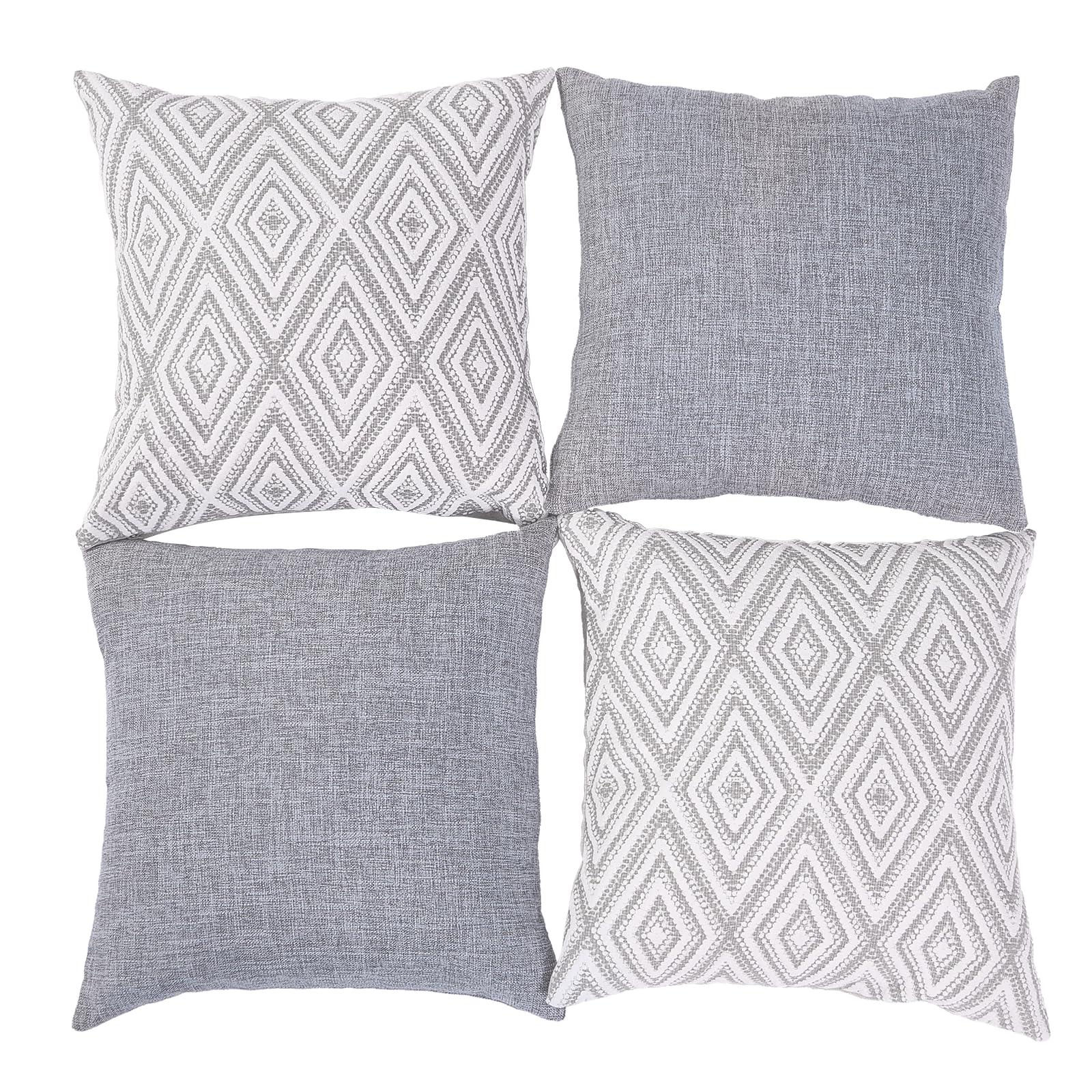 Farmhouse Style Decorative Pillow Covers Set of 4 - 18x18 Inch Grey Polyester Couch Throw Pillow Cases for Sofa, Bed, Living Room - Perfect for Home Decor, Cozy Farmhouse Aesthetic & Seasonal Styling