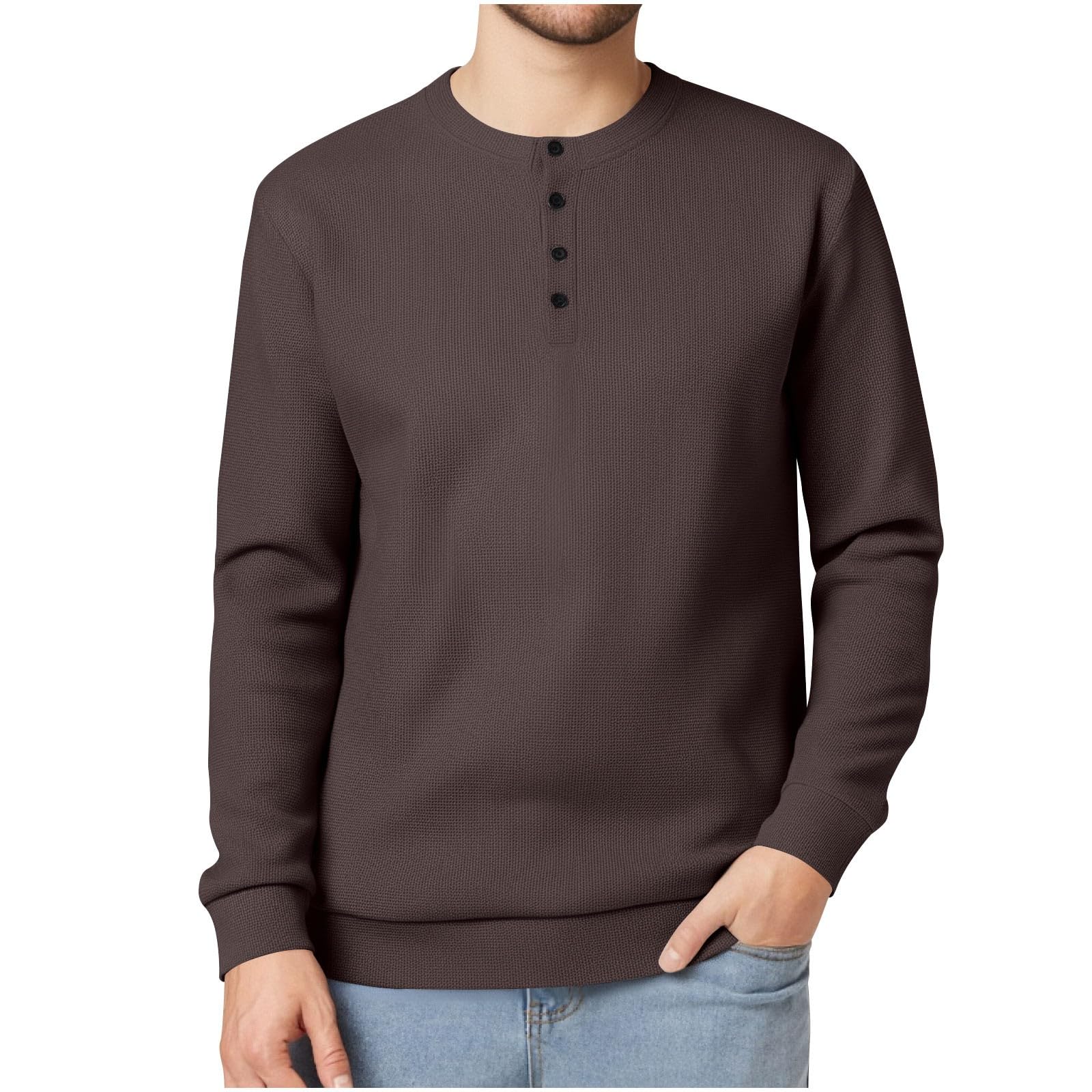 Men's Waffle Long Sleeve Henley Shirt - Button Up Casual Crew Neck Pullover Top for Work & Everyday Wear | Comfortable Fashion Shirt for Fall & Winter Outfits