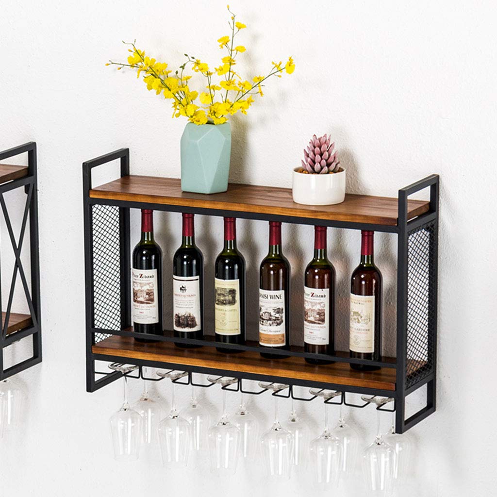 Wall Mounted Wine Rack & Glass Holder - 12 Bottle Capacity with Cork Storage - Space Saving Wine Shelf for Kitchen, Bar, Dining Room - Holds Red, White & Champagne Bottles - Rustic Wood Design for Home Decor