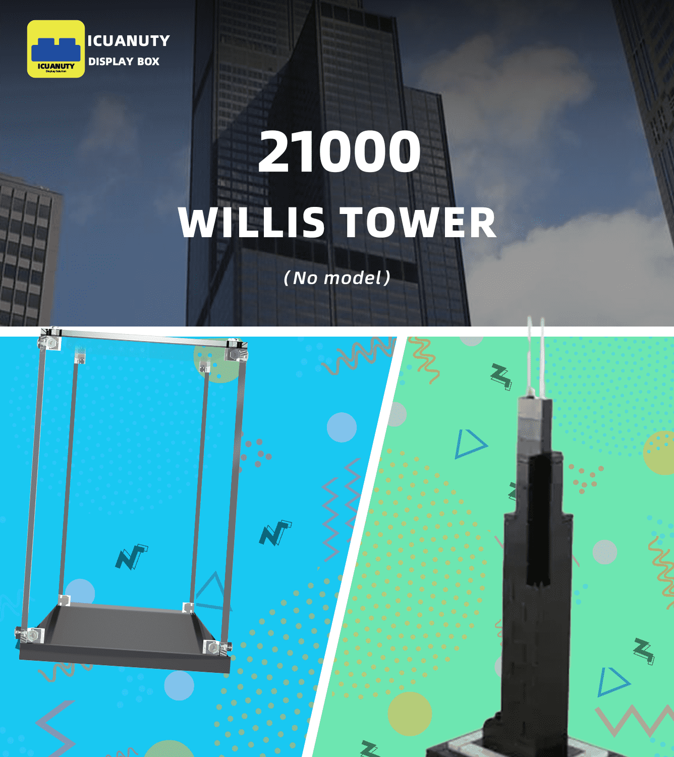 LEGO Architecture Sears Tower Willis Tower 21000 Display Case - Premium Acrylic Showcase for LEGO Sets - Perfect for Home Decor, Office Display & Collectible Protection