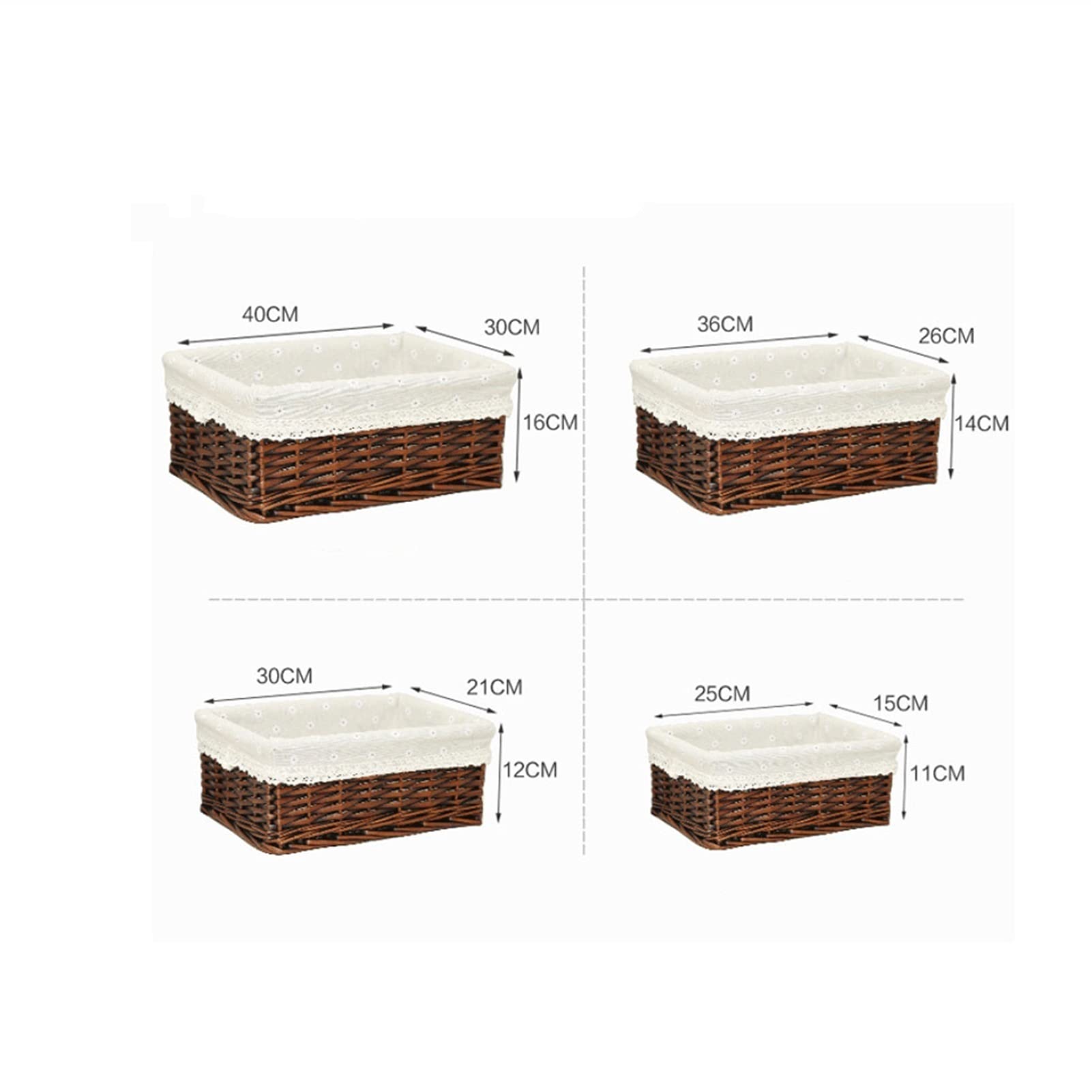 4-Piece Wicker Basket Set - Storage Basket for Bread, Fruit & Food Serving | Fabric Storage Bins & Laundry Baskets for Home Organization | Perfect for Kitchen, Pantry & Bathroom Storage