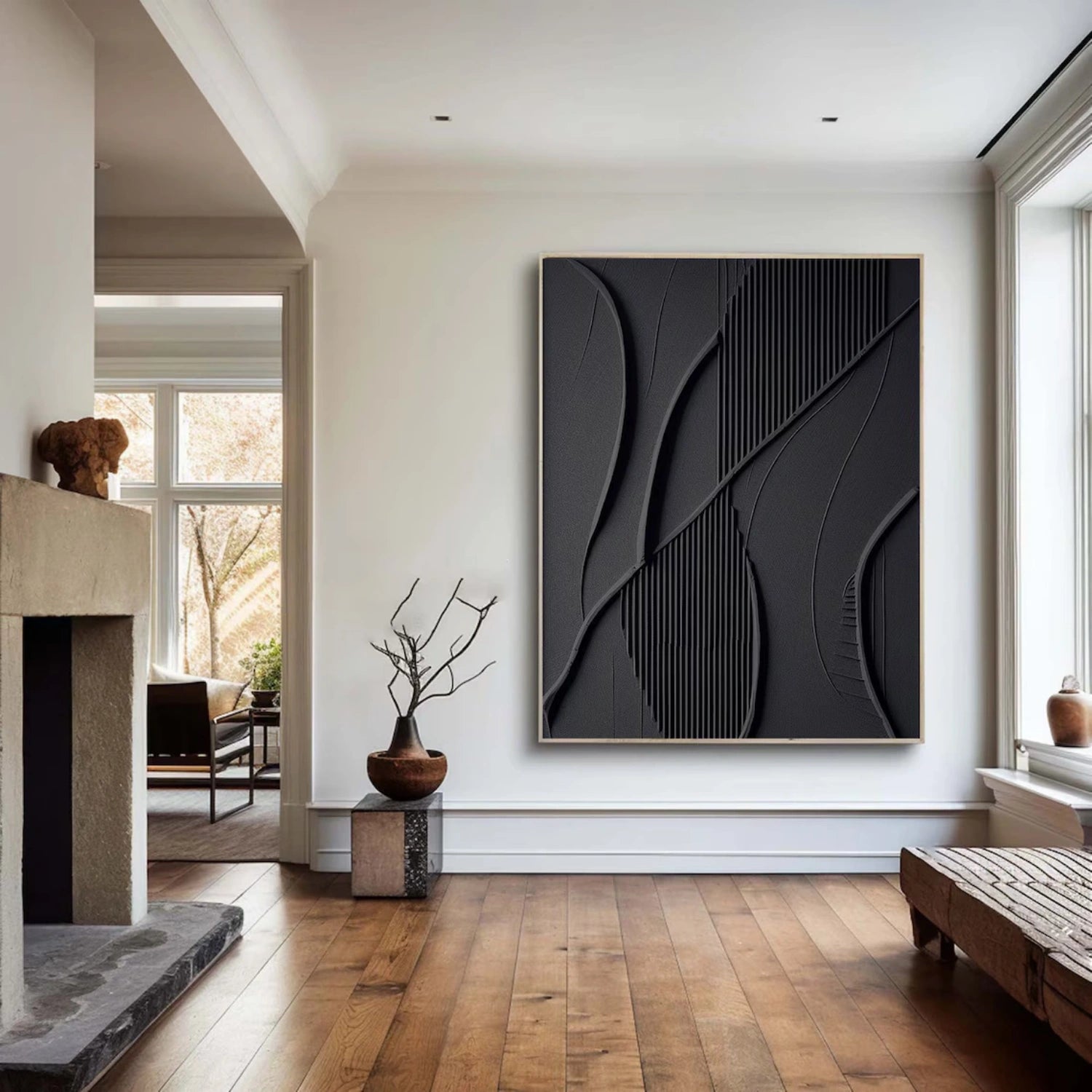 Black Minimalist Textured Abstract Wall Art Painting #MZ138 - Modern Home Decor for Living Room, Bedroom & Office