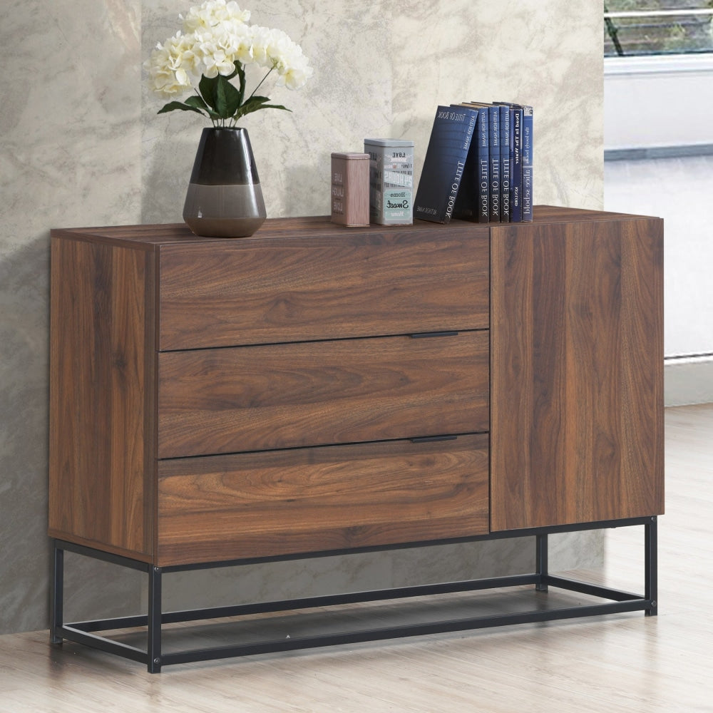 Allison Walnut Sideboard Buffet Cabinet with 3 Drawers - Stylish Storage Solution for Dining Room, Living Room & Entryway