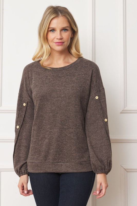 Drop Shoulder Button Sleeve Detail Top for Women - Stylish Casual Blouse for Everyday Wear, Date Night & Office Outfits
