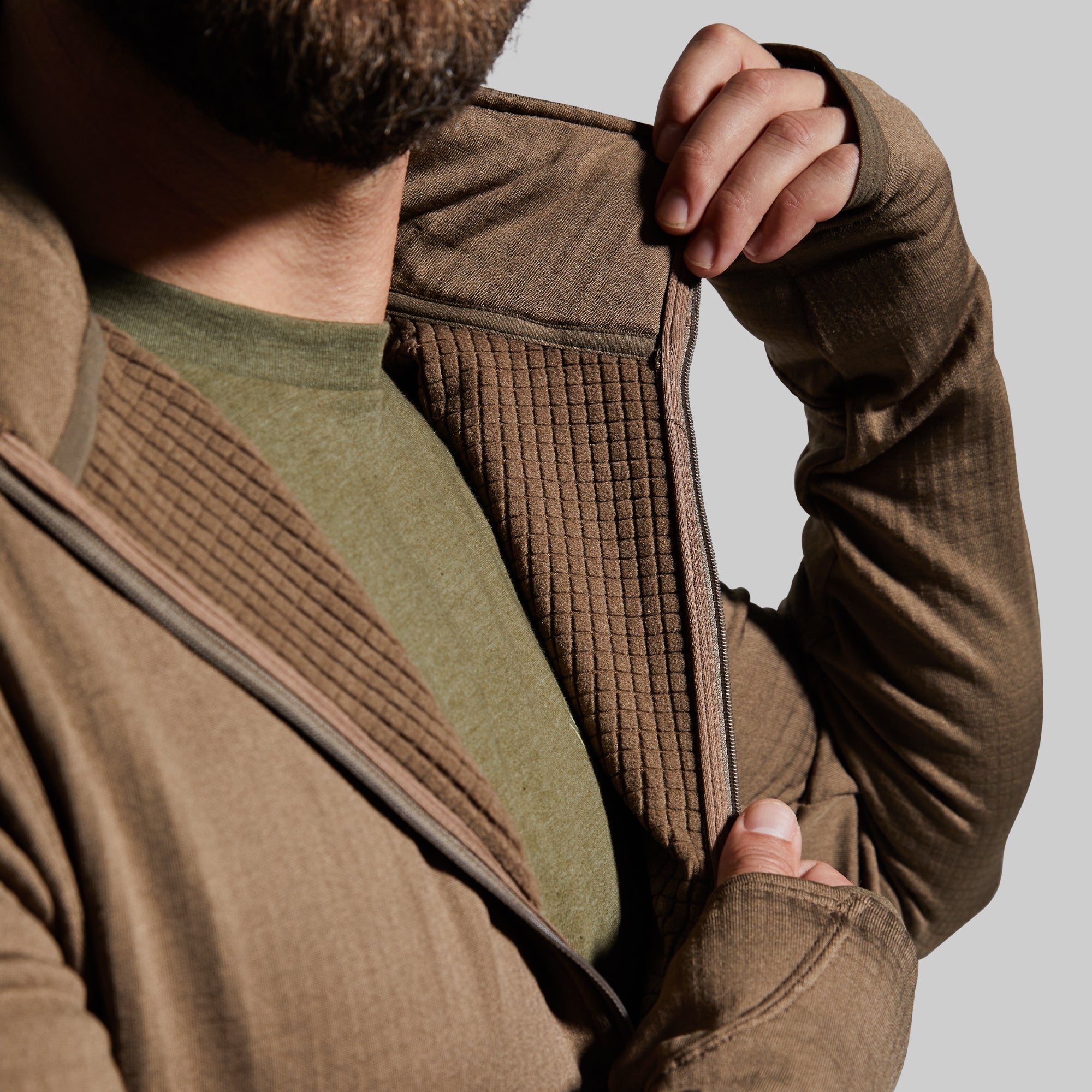 Men's Quiver Half Zip Hoodie - Stone Brown Fleece Pullover for Outdoor Hiking & Casual Wear