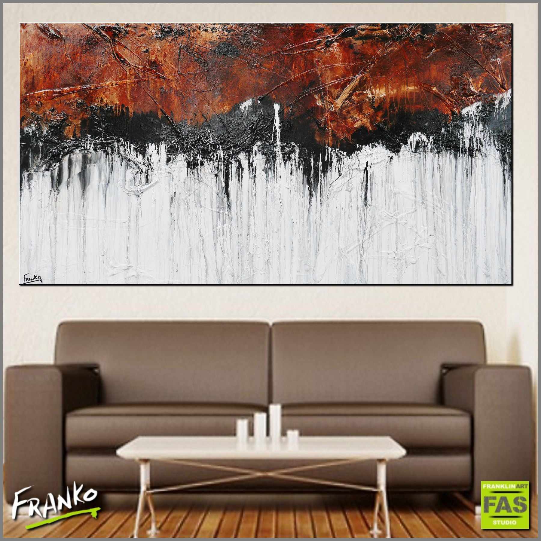 190cm x 100cm Brown White Abstract Leathered Plateau Painting - Modern Wall Art for Living Room, Bedroom & Office Decor