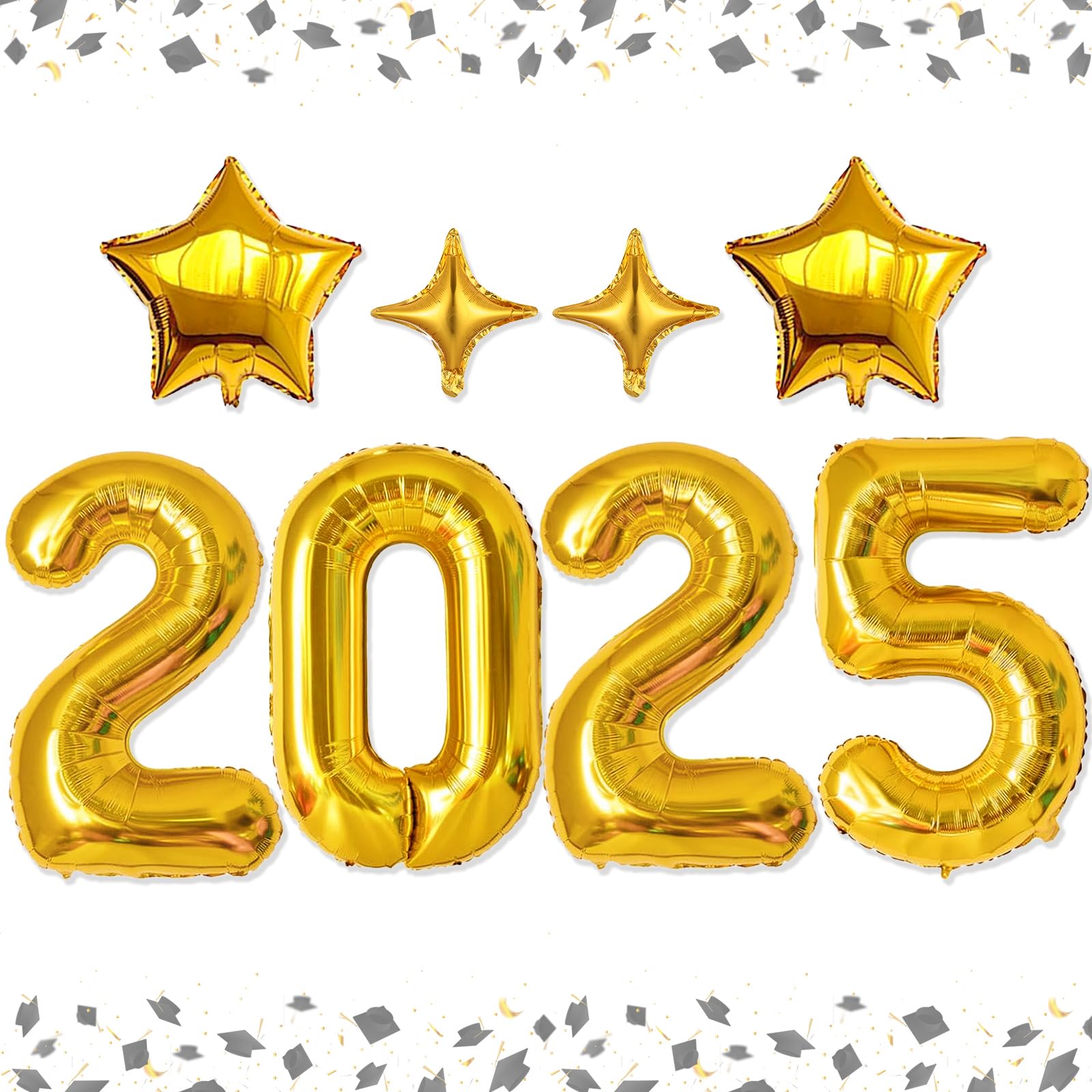 42 Inch Large 2025 Balloon Numbers with Star Balloons - Gold Foil Graduation Party Decorations & Supplies for 2025 Graduation Celebrations, Birthday Parties, and Special Events