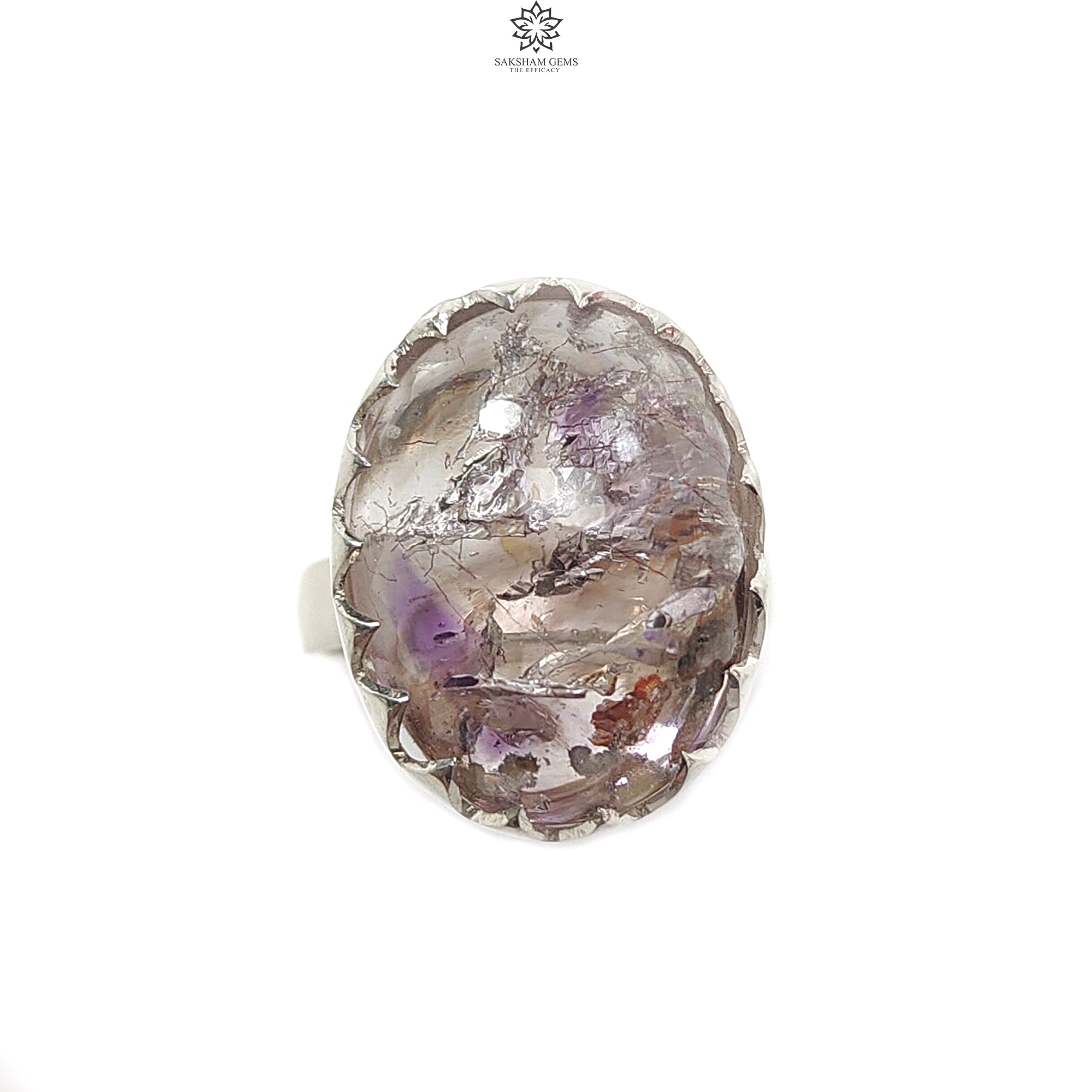 Natural Untreated Super Seven Amethyst Oval Ring - 925 Sterling Silver Bezel Set Adjustable Ring for Women | 9.37gms | Spiritual Healing Jewelry, Meditation & Everyday Elegance