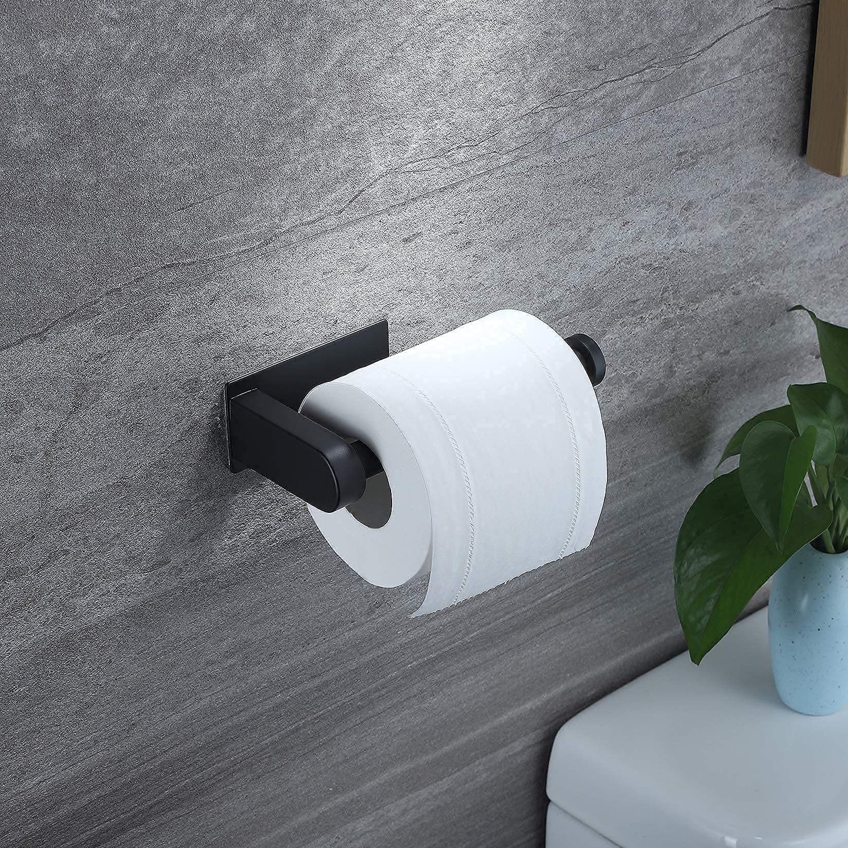 YIGII Self-Adhesive Toilet Paper Holder & Black Paper Towel Holder - Wall Mount, Stick-On for Bathroom & Kitchen - Premium SUS 304 Stainless Steel - Perfect for Small Spaces, Apartments & RVs