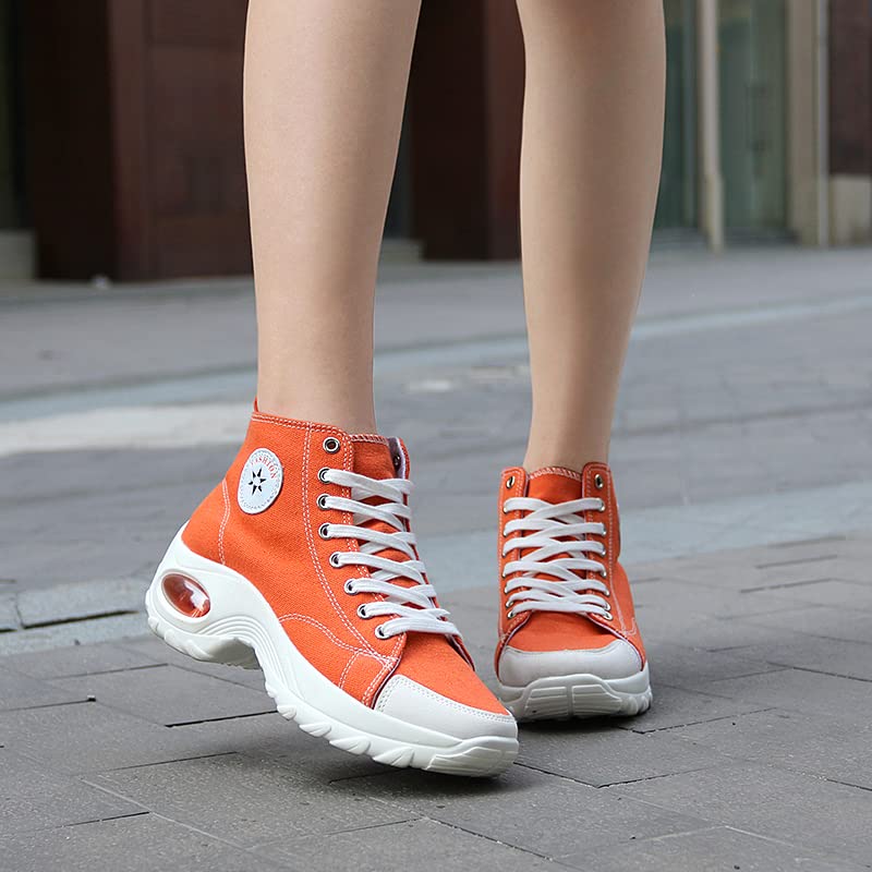 Women's High Top Canvas Sneakers with Air Cushion & Heightened Sole - Comfortable Casual Fashion Shoes for Walking, Running & Everyday Wear