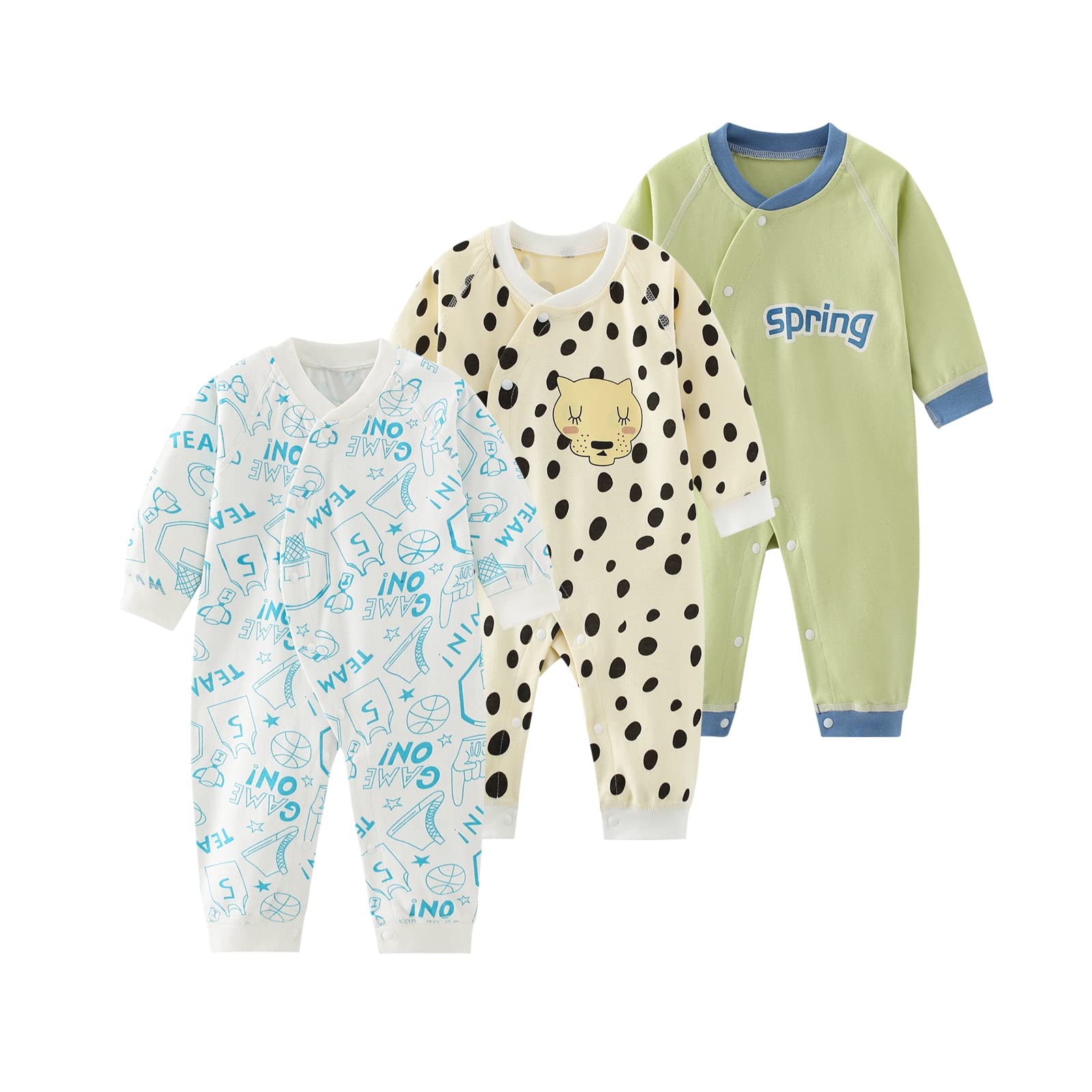MAMIMAKA Baby Clothes 3-Pack 100% Cotton Long Sleeve Romper Outfits for Boys & Girls 3-24 Months | Soft & Comfortable for Playtime, Daycare & Family Photos