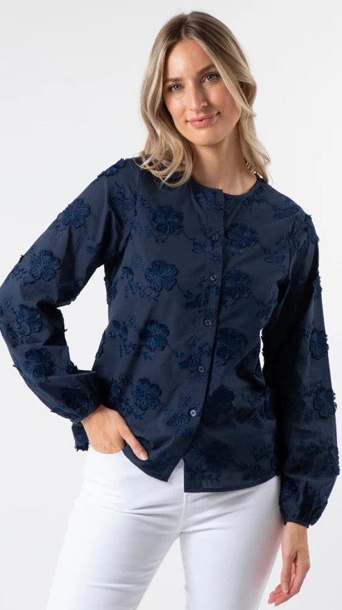 Frida Blouse Navy - Women's Elegant Casual Tops for Work, Date Night & Everyday Wear