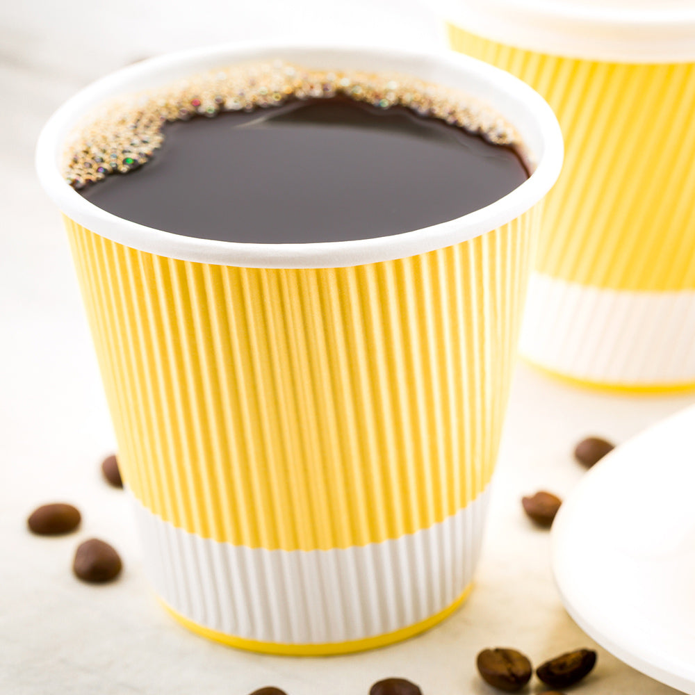 8 oz Light Yellow Paper Coffee Cups with Ripple Wall - 3.5