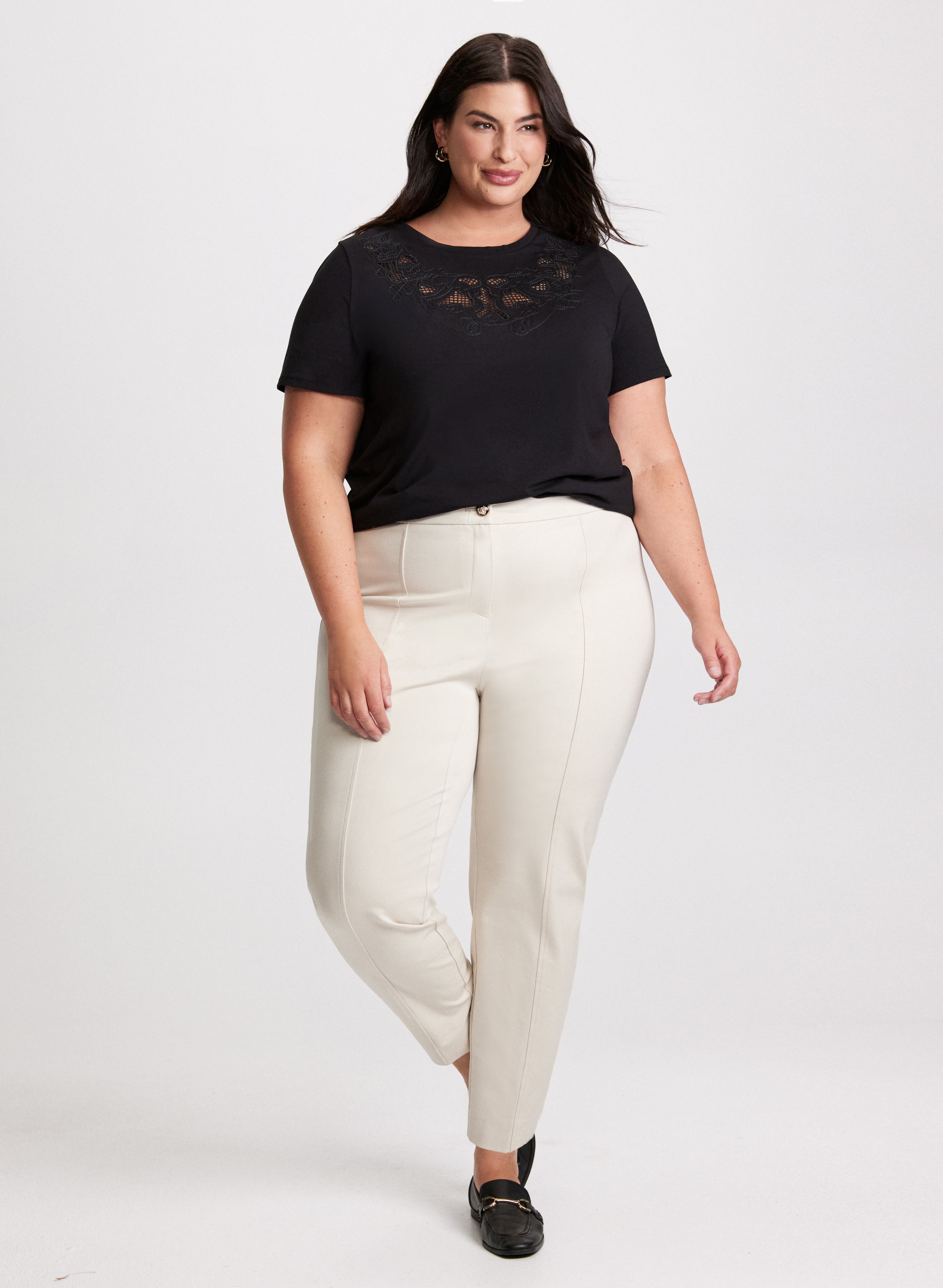 Cut Out Detail T-Shirt & City Fit Slim Leg Pants - Women's Fashion Set for Casual Outings and Office Wear
