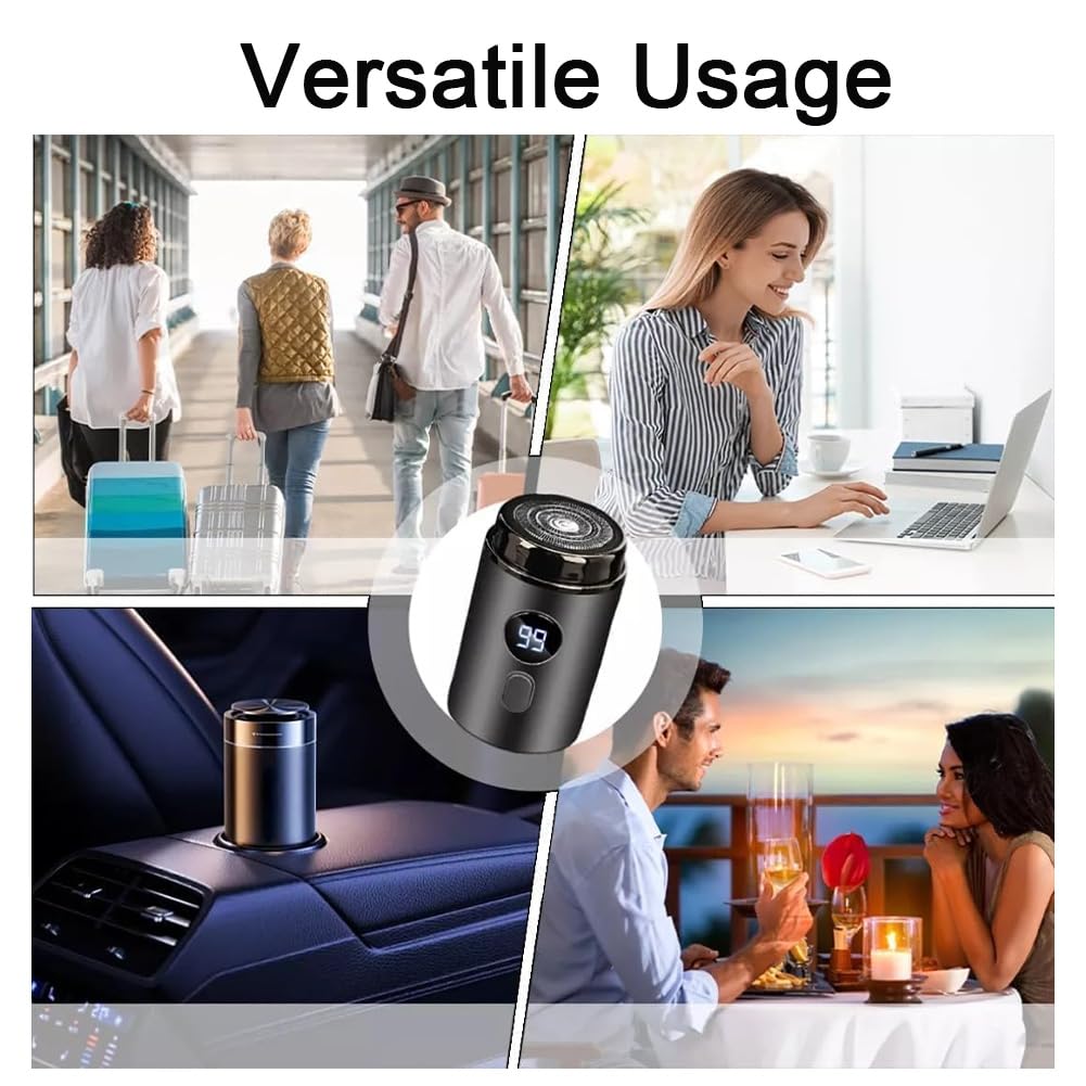 Timeatea Electric Razor for Men - IPX7 Waterproof USB Rechargeable Shaver with Digital Display, Portable Pocket Size Travel Shaver - Perfect for Home, Office & Gym Use (Gray)