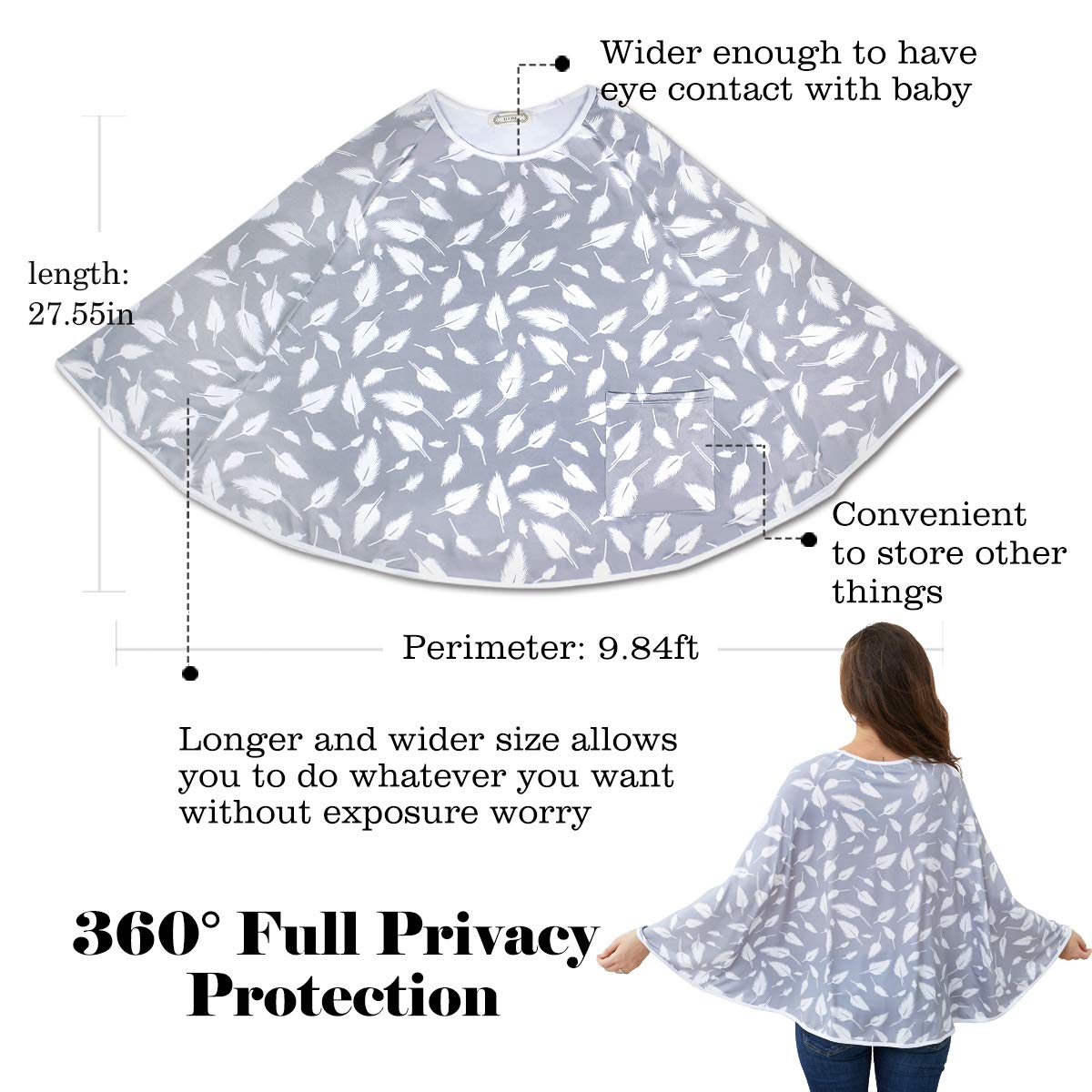 Nursing Cover & Poncho - 360° Privacy Breastfeeding, Stroller & Car Seat Cover - Baby Shower Gift for Boys & Girls