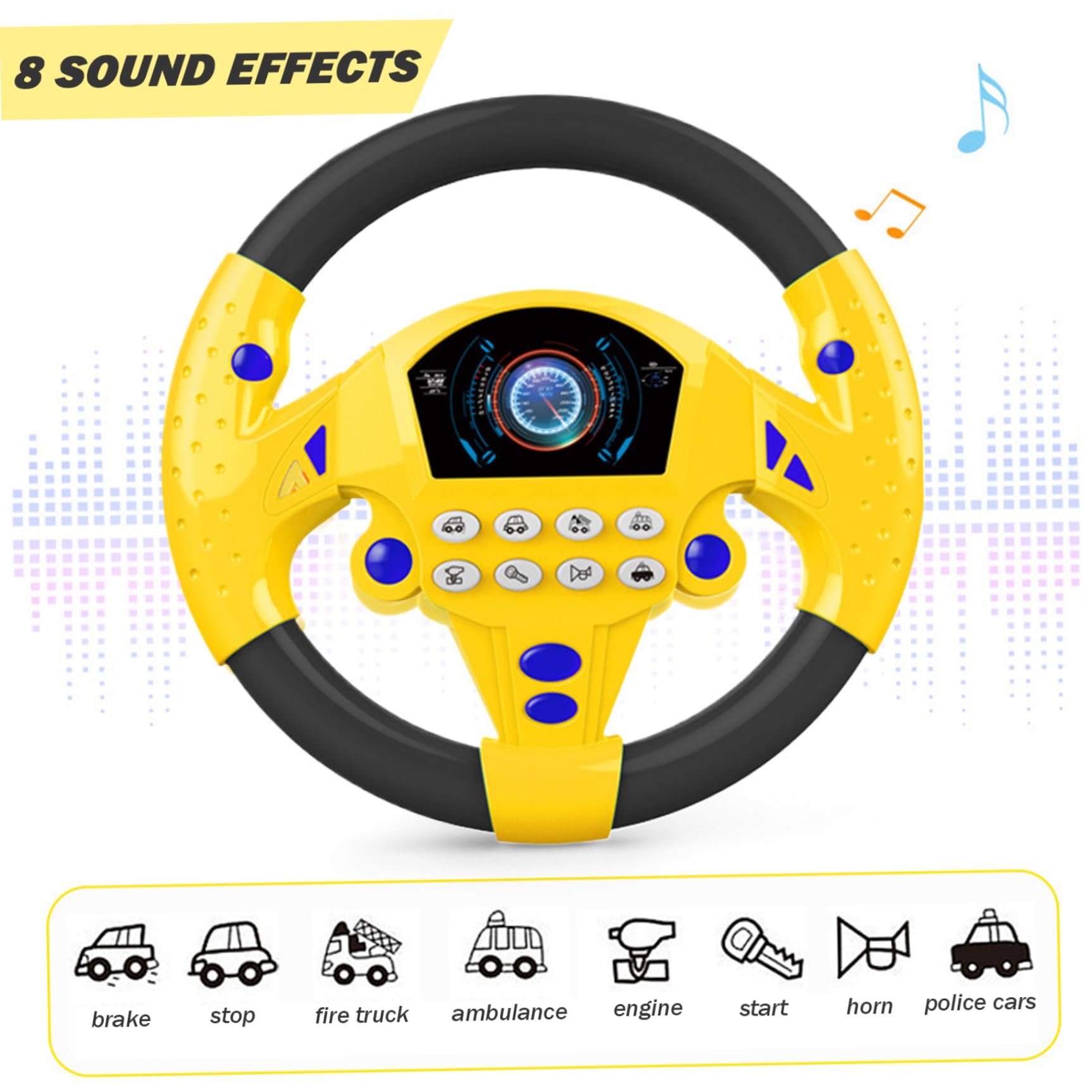 BEAHING Kids Toy Steering Wheel - 360° Rotating with Sounds for Pretend Play & Learning