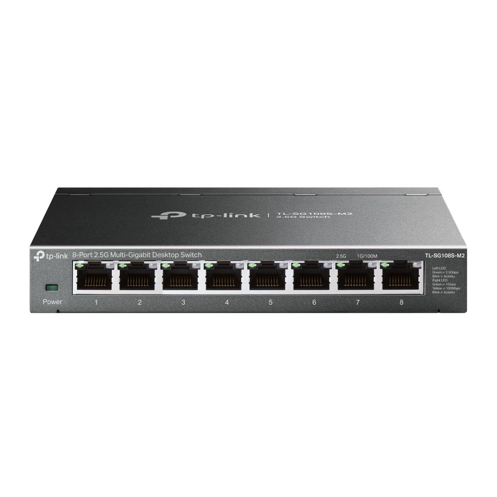 TP-Link TL-SG108S-M2 8-Port 2.5G Multi-Gigabit Unmanaged Ethernet Switch | Plug & Play Network Switch for Home Office & Gaming | Desktop/Wall Mount | Silent Operation | High-Speed Data Transfer