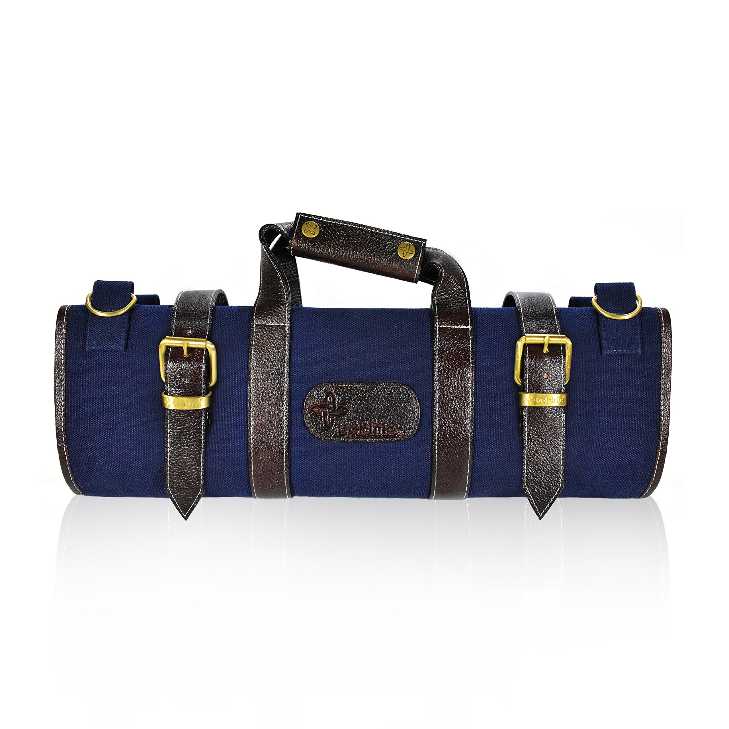 Boldric 17-Pocket Professional Chef Knife Roll Bag with Shoulder Strap - Heavy Duty Canvas Knife Case Organizer for Kitchen Tools, Utensils, Pens & Accessories (Navy) - Perfect for Chefs, Culinary Students & Traveling Cooks