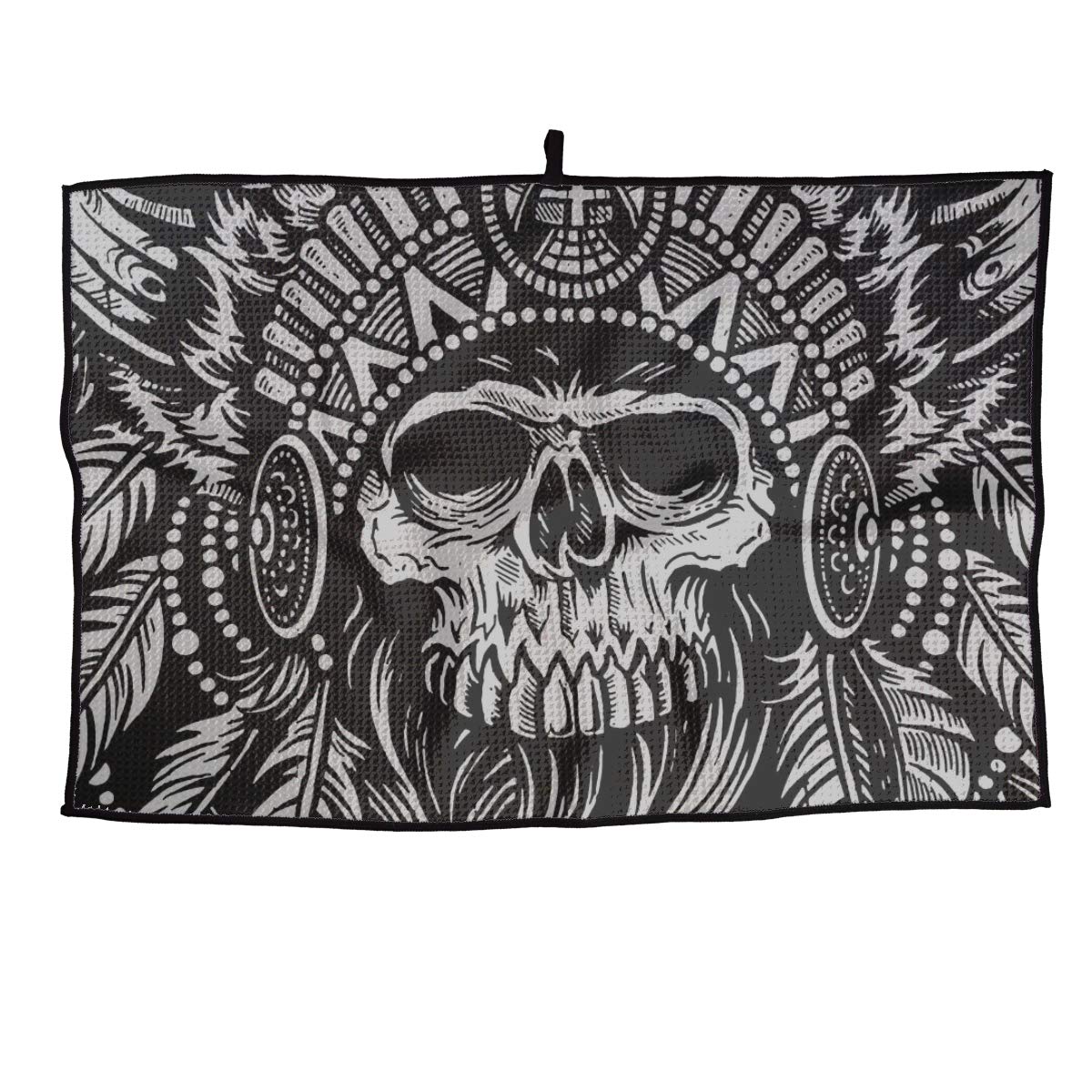 Premium Microfiber Golf Towel with Waffle Pattern - Absorbent Workout & Gym Towel for Men & Women - Ideal for Yoga, Travel, Golf & Fitness Activities - Native American Skulls Design