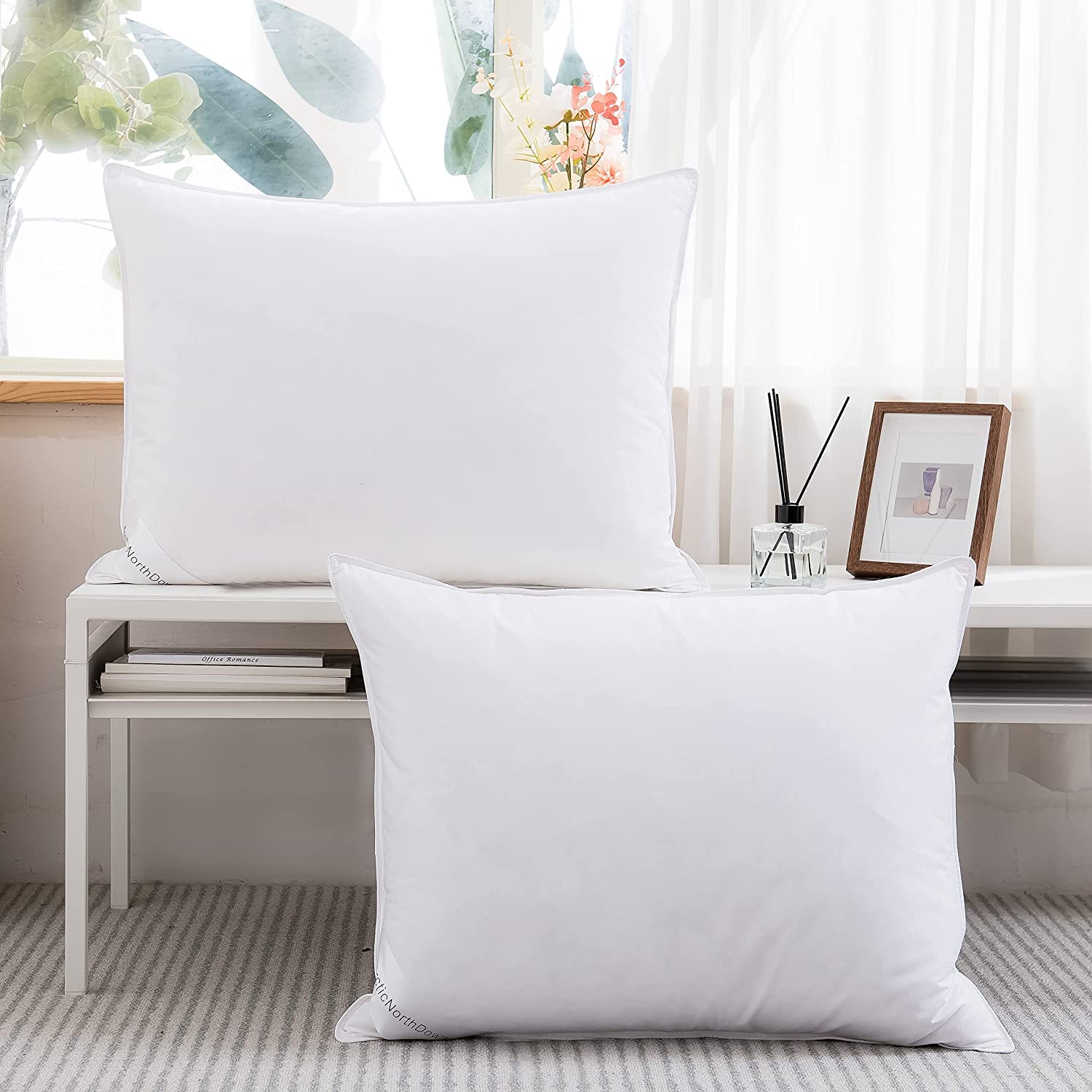 Premium Goose Down Feather Pillows - 100% Cotton Hotel Collection Bed Pillow for Side, Back & Stomach Sleepers - Standard Size White (1 Pack) - Perfect for Luxury Hotels, Guest Rooms & Home Bedrooms