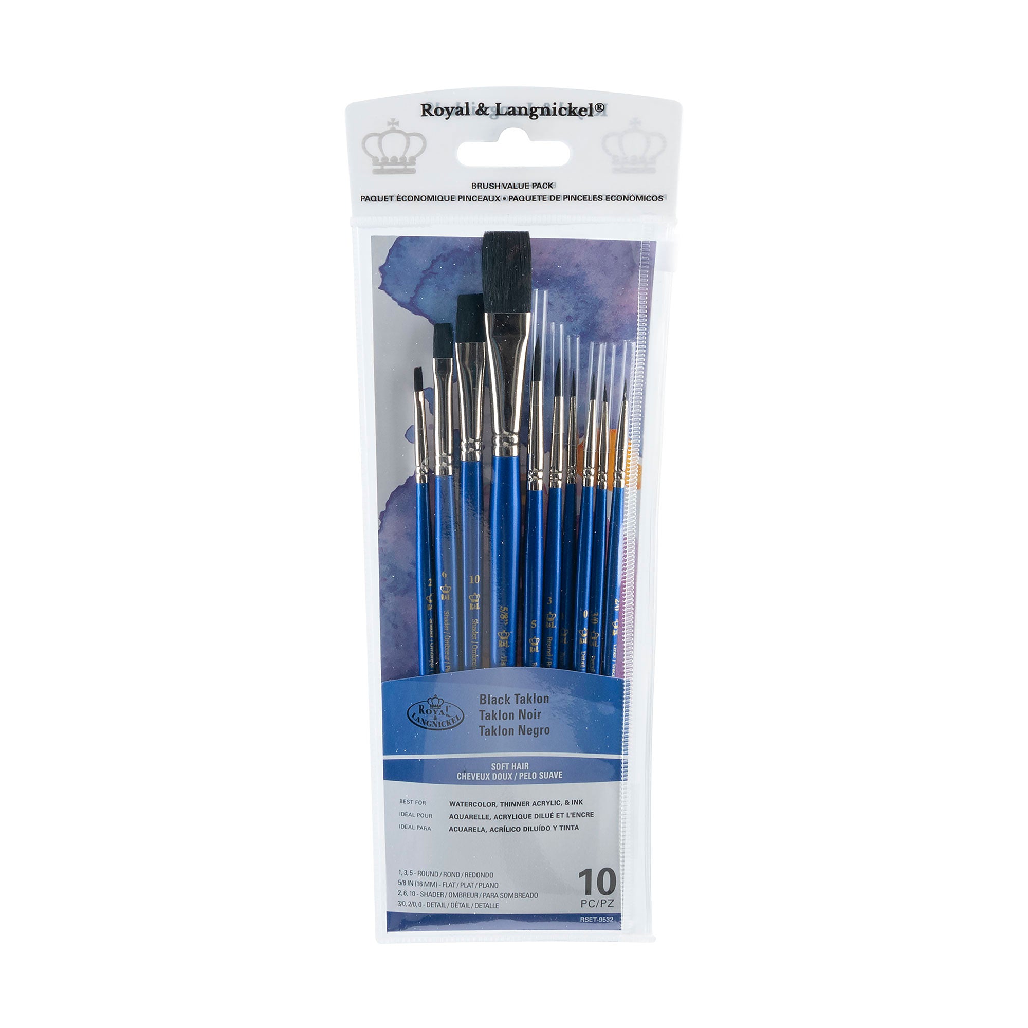 10 Pack Black Taklon Paint Brushes - Flat & Round Artist Brushes for Acrylic, Watercolor & Oil Painting - Perfect for Canvas, Paper & DIY Crafts