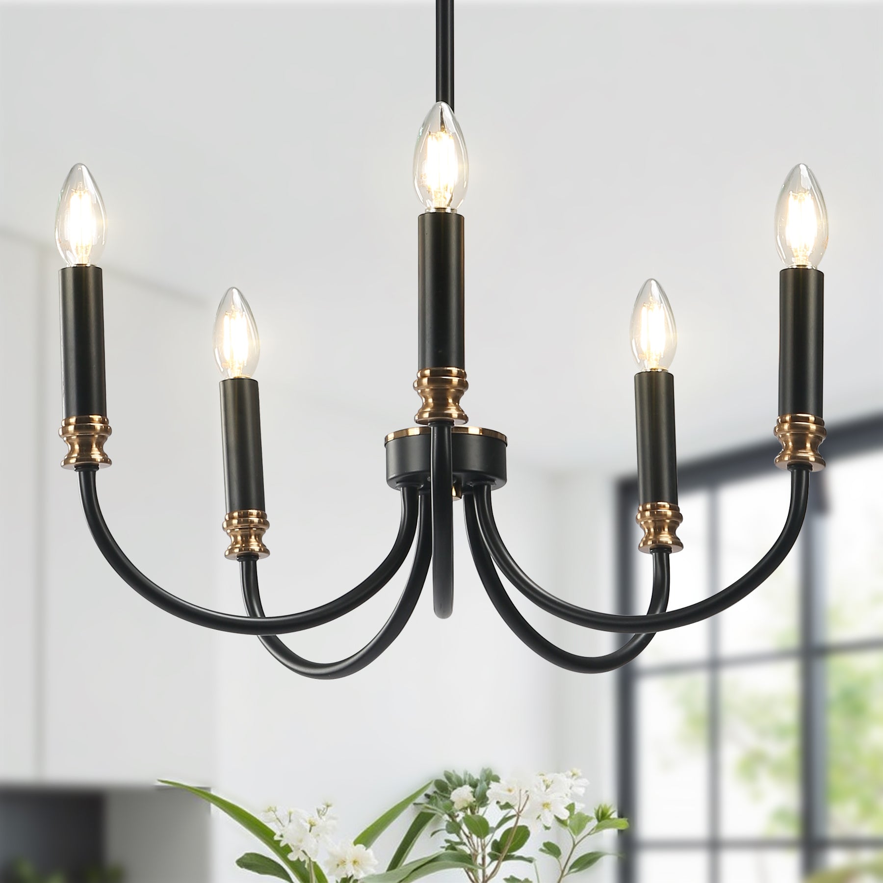 5-Light Modern Chandelier - Elegant Candle-Style Hanging Pendant Light Fixture for Dining Room, Bedroom or Living Room Decor