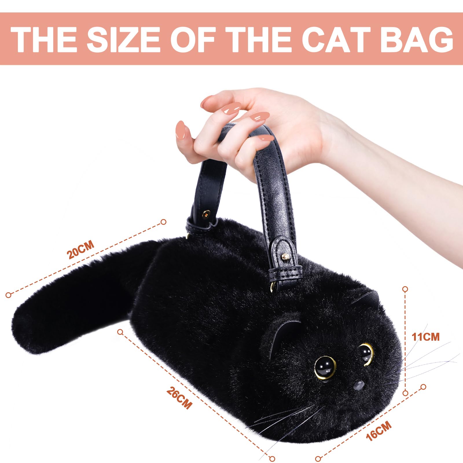 Stylish Furry Cat Purse for Women & Girls - Cute Kitty Shaped Shoulder Handbag for Casual Outings & Cat Lovers