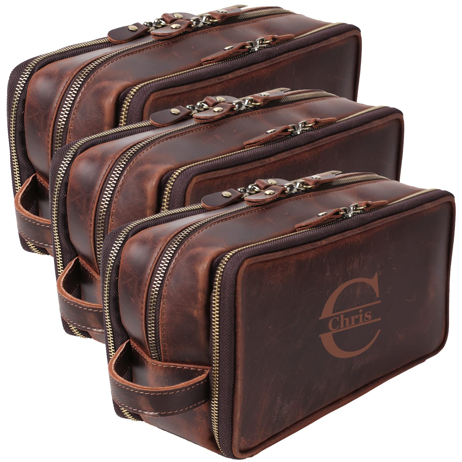 Personalized Leather Toiletry Bag for Men - 1/3/6pc Wedding Groomsmen Gift Set, Travel Shaving Dopp Kit & Cosmetic Organizer | Perfect for Groom Wedding Party, Business Trips & Bathroom Storage (3pc Set)