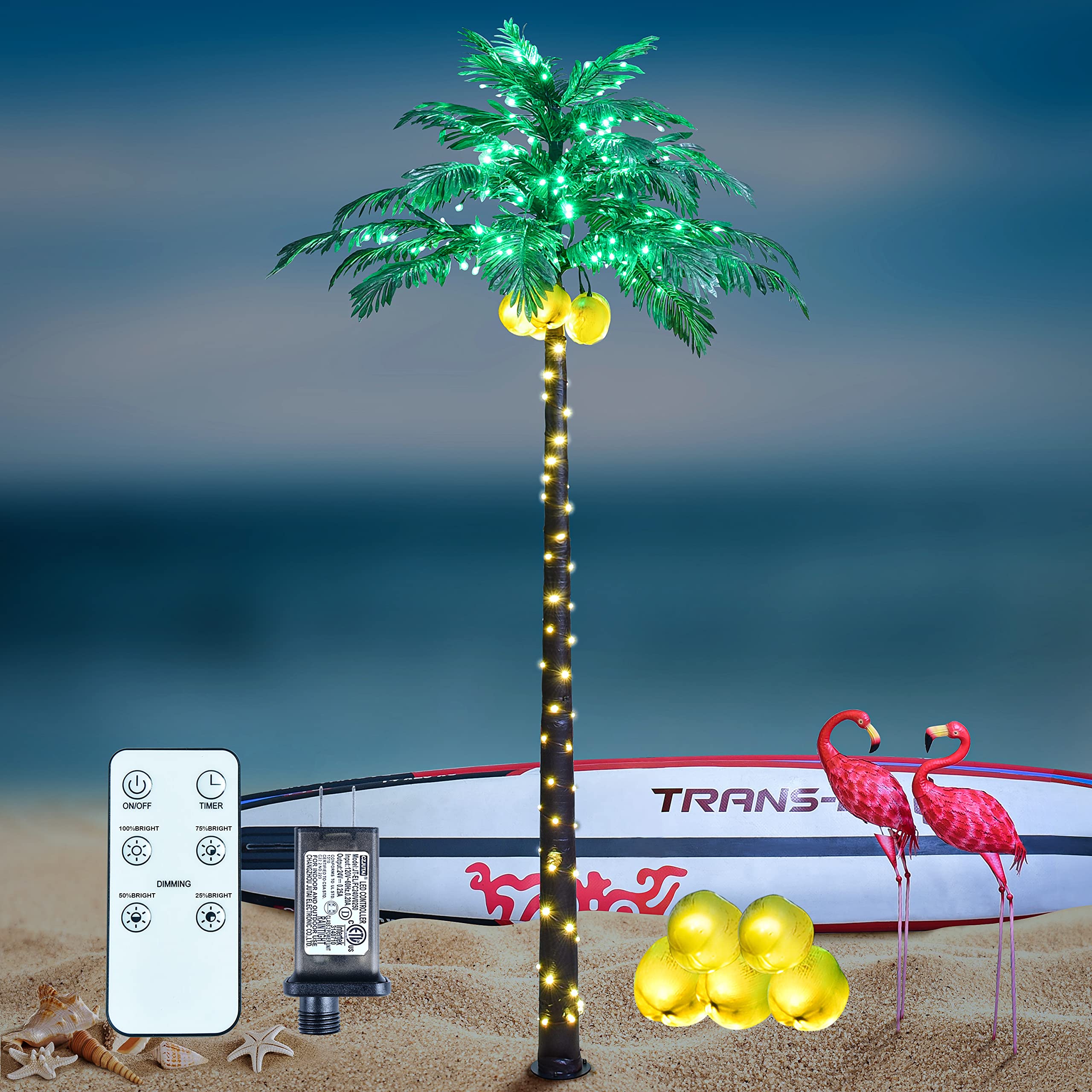 256 LED 8FT Lighted Artificial Palm Tree - Outdoor Indoor Decorative Lighting for Summer, Christmas, Tiki Bar, Patio, Pool & Holiday Parties | Perfect for Backyard, Beach Theme Decor & Tropical Events