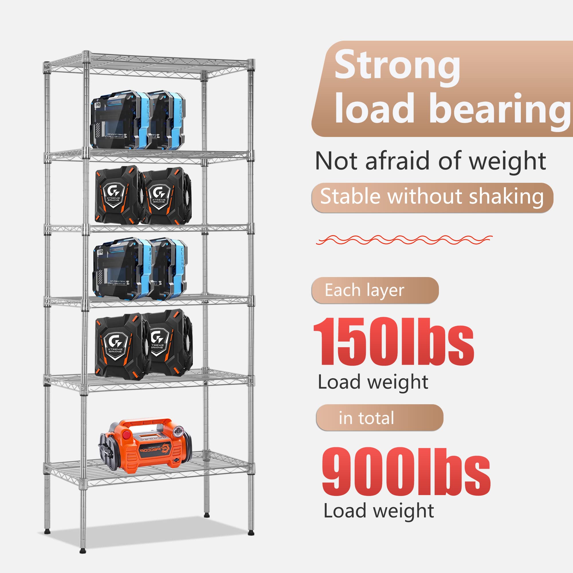 6-Tier Adjustable Chrome Metal Wire Shelving Unit 23
