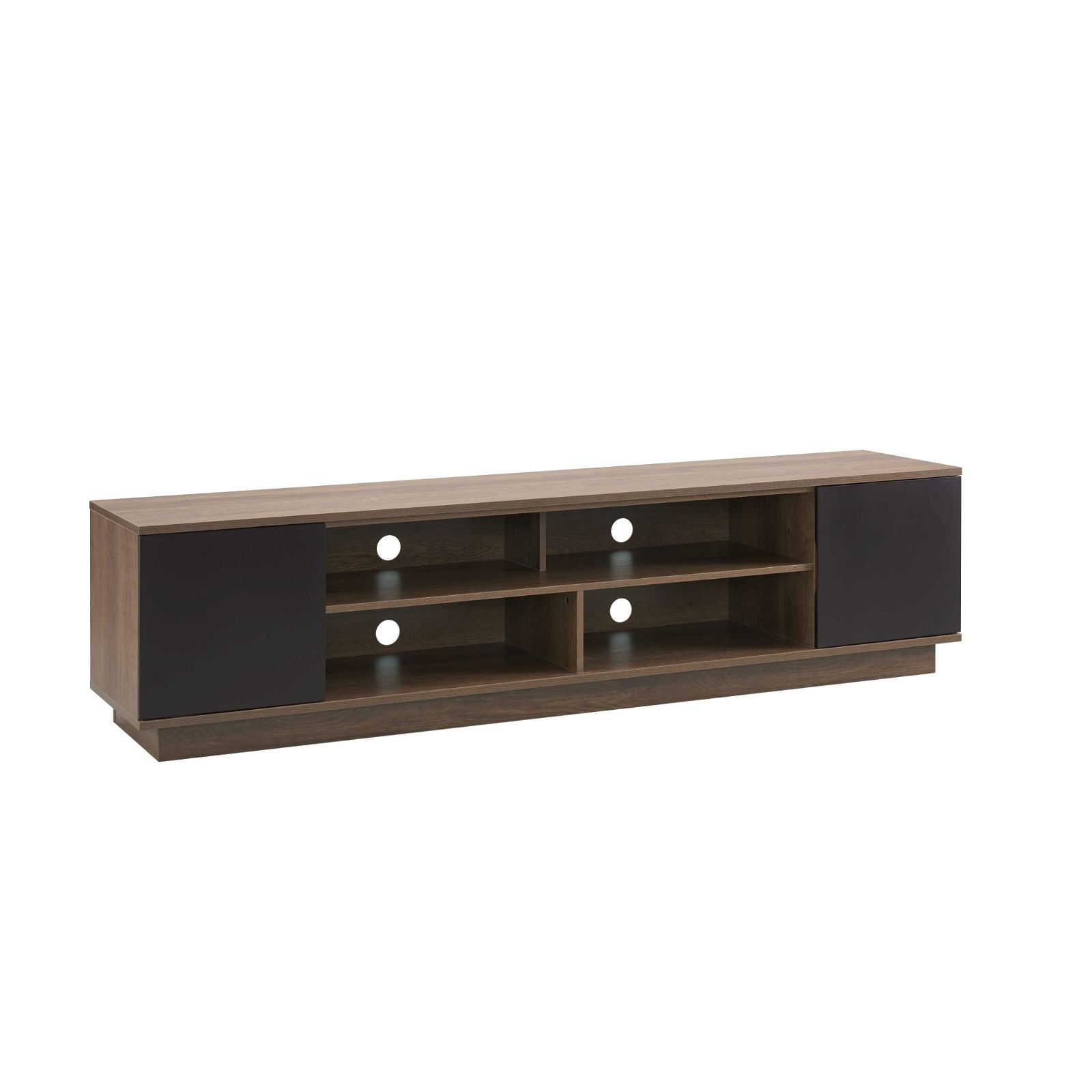 DELUX 200cm TV Stand with Storage, Dark Oak & Black Modern Entertainment Center by Tauris™ - Perfect for Living Room, Home Theater & Gaming Setup