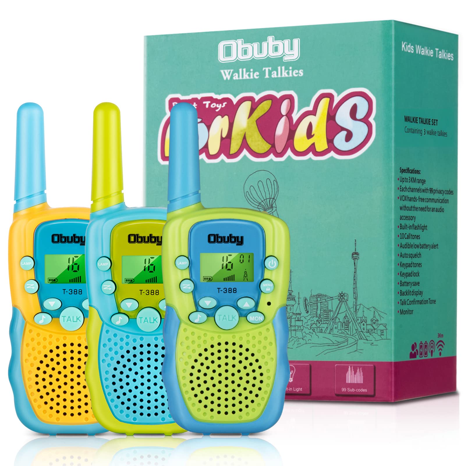 Obuby Kids Walkie Talkies - 22 Channel 2 Way Radios with LCD Backlit & Flashlight, 3KM Range - Perfect Outdoor Toys for Boys & Girls Ages 3-12 - Ideal for Hiking, Camping, Backyard Adventures & Family Outdoor Activities