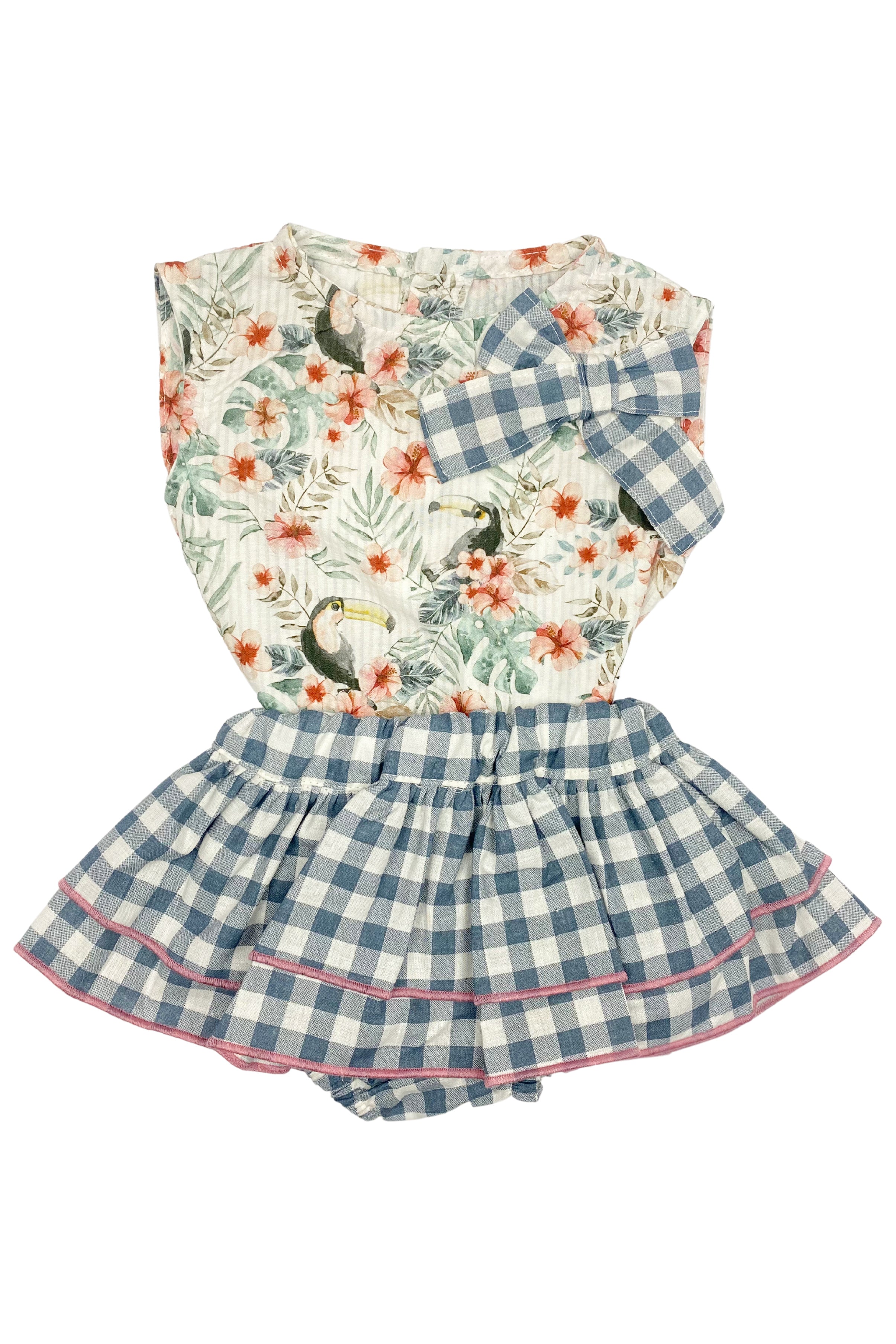 Stylish Veronica Toucan Print Blouse & Gingham Skirt Set - Tropical Summer Outfit for Women | Perfect for Beach Vacations, Date Nights & Casual Wear