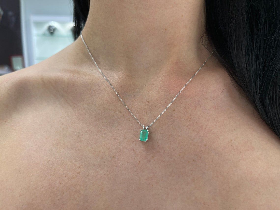 1.80 Carat 14K Gold Emerald Cut Solitaire Pendant with Earth-Mined Emerald - Perfect for Anniversary Gifts & Special Occasions