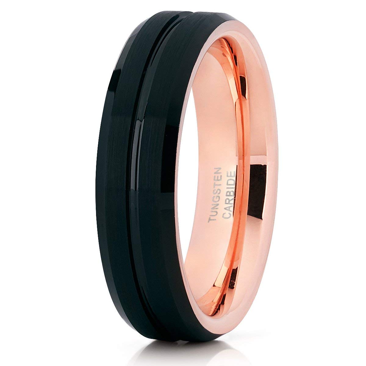 Rose Gold & Black Tungsten Wedding Band - 6mm Comfort Fit Ring for Men & Women - Anniversary, Engagement, Promise Ring - Perfect for Everyday Wear & Special Occasions