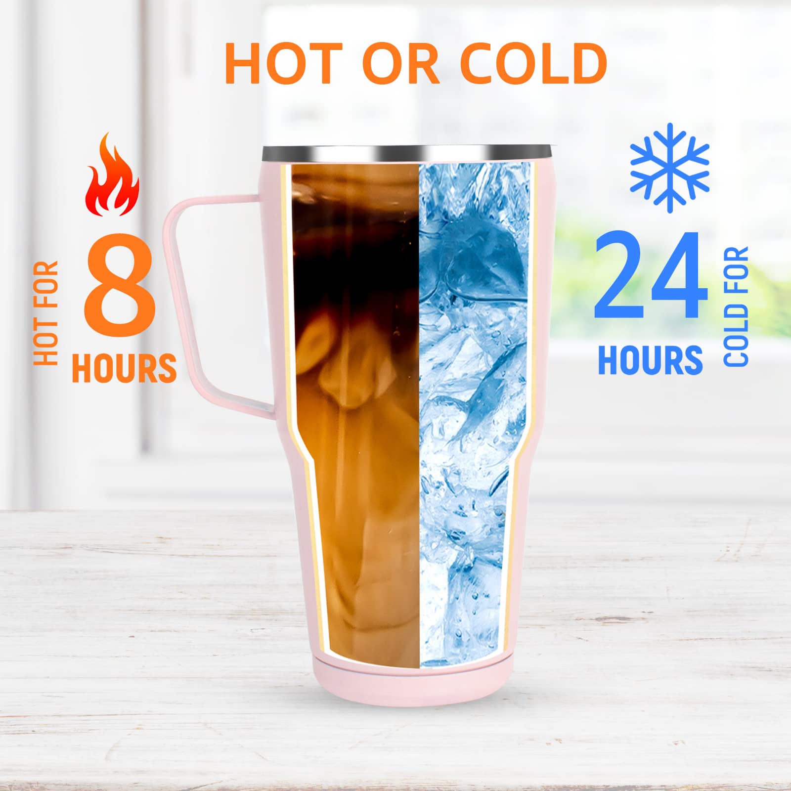 Zenbo 30 oz Vacuum Insulated Tumbler with Handle - Leak Proof Lid & Straw - Keeps Drinks Cold 24 Hours - Sweat Proof & Dishwasher Safe - Perfect for Travel, Gym & Outdoor Activities
