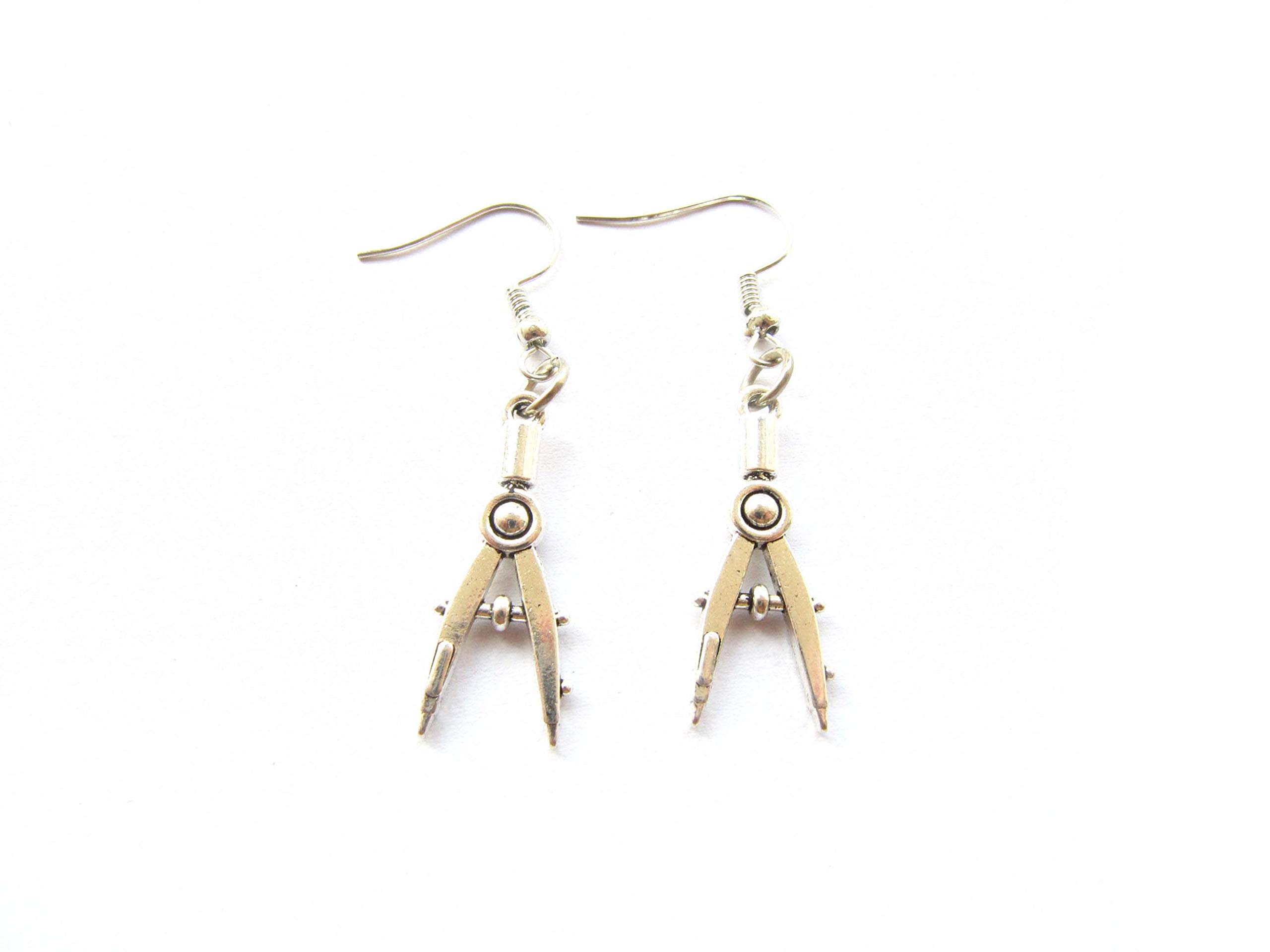 Creative Funny Dangle Earrings - Hollow Out Compass Ruler Set Square Drop Earrings Punk Jewelry for Women | Perfect for Punk Fashion, Cosplay & Everyday Wear