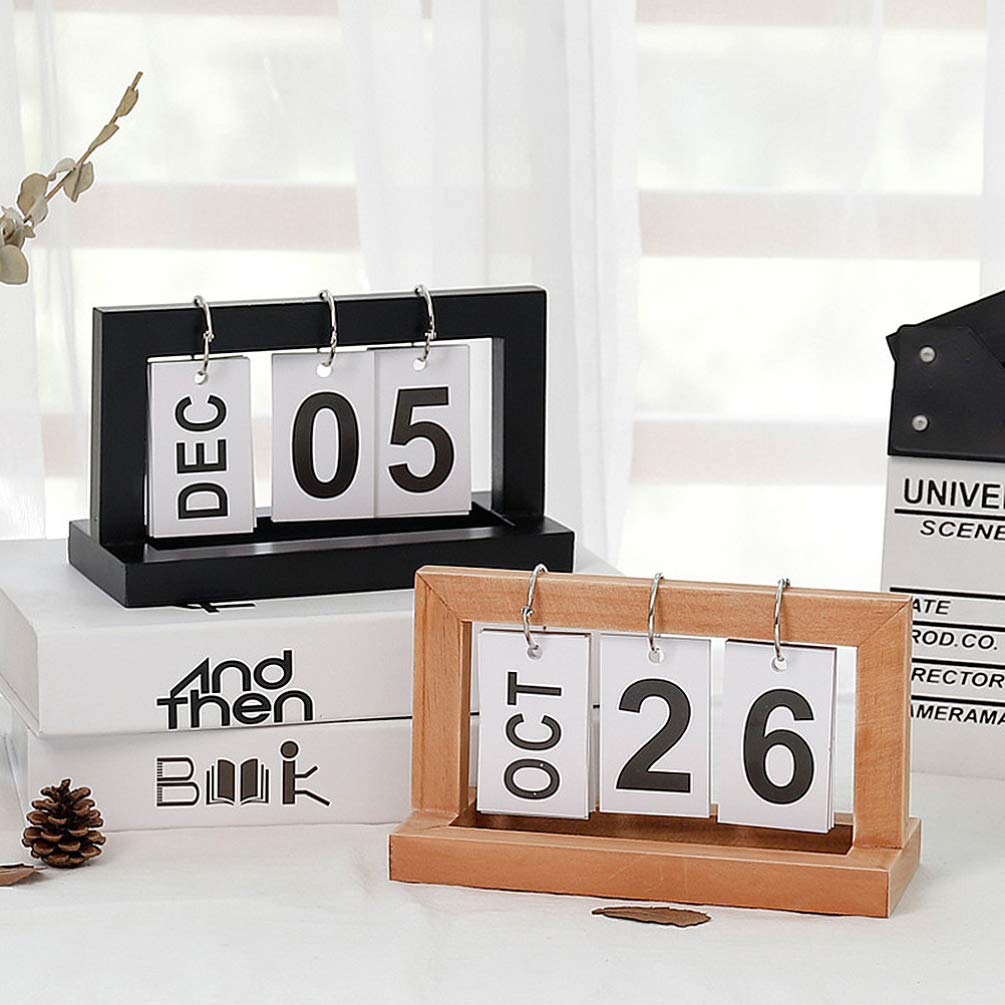 EXCEART Wooden Desktop Calendar - Manual Date Display Office Desk Decor, Creative Wood Calendar Ornament for 2021 | Perfect for Home Office, Work Desk & Gift Giving