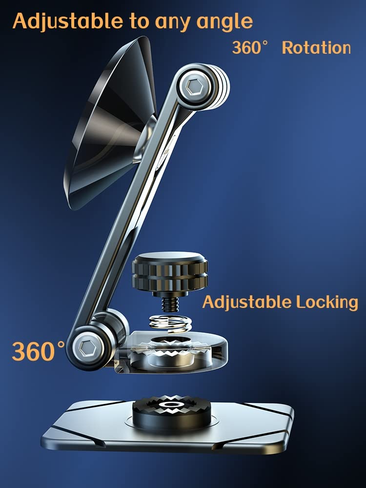 Strong Magnetic Phone Holder for Car - 6 Alloy Magnets, 360° Rotation Dashboard Mount - Universal Fit for All Smartphones (Black) - Perfect for Hands-Free Driving & GPS Navigation