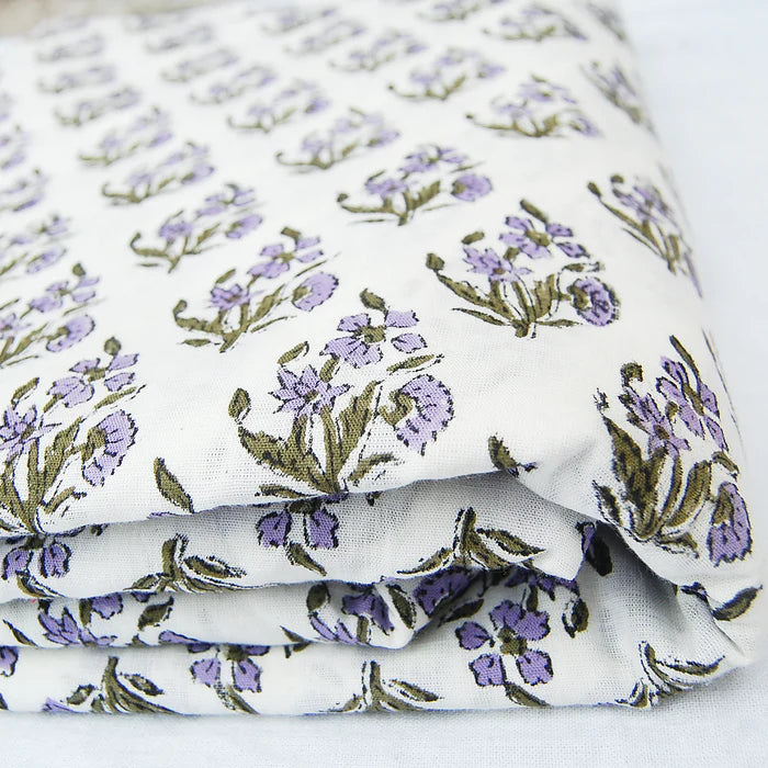 Floral Hand Block Print Cotton Fabric - 10 Yards for Quilting, Dressmaking & Home Decor | Natural Dye Eco-Friendly Material