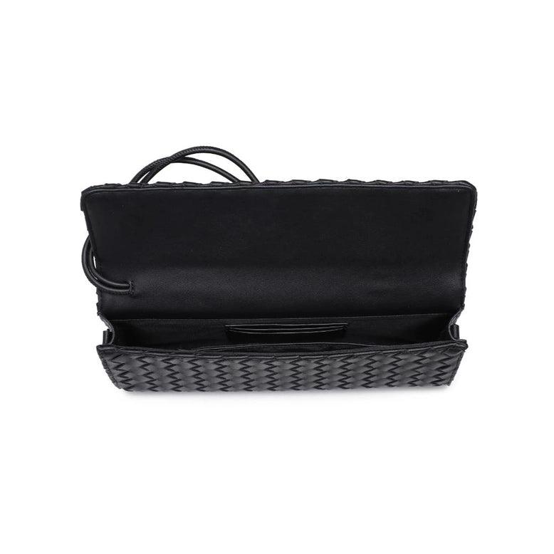 Ada Top Handle Woven East West Clutch Crossbody Bag in Black - Perfect for Evening Parties, Weddings & Date Nights