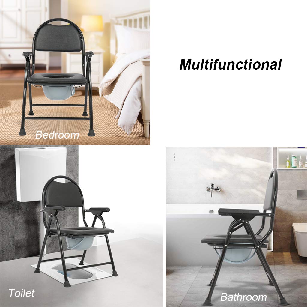 3-in-1 Heavy Duty Bariatric Bedside Commode - Medical Toilet Seat with Padded Cushion & Non-Slip Leg Pads - Shower Chair for Elderly & Disabled - Ideal for Home Care, Mobility Assistance & Bathroom Safety