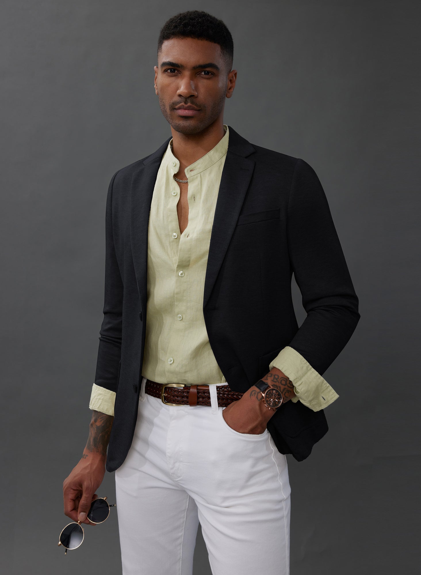 Men's Casual Knit Blazer - Two Button Unlined Stretch Sport Coat Suit Jacket for Business Casual & Office Wear
